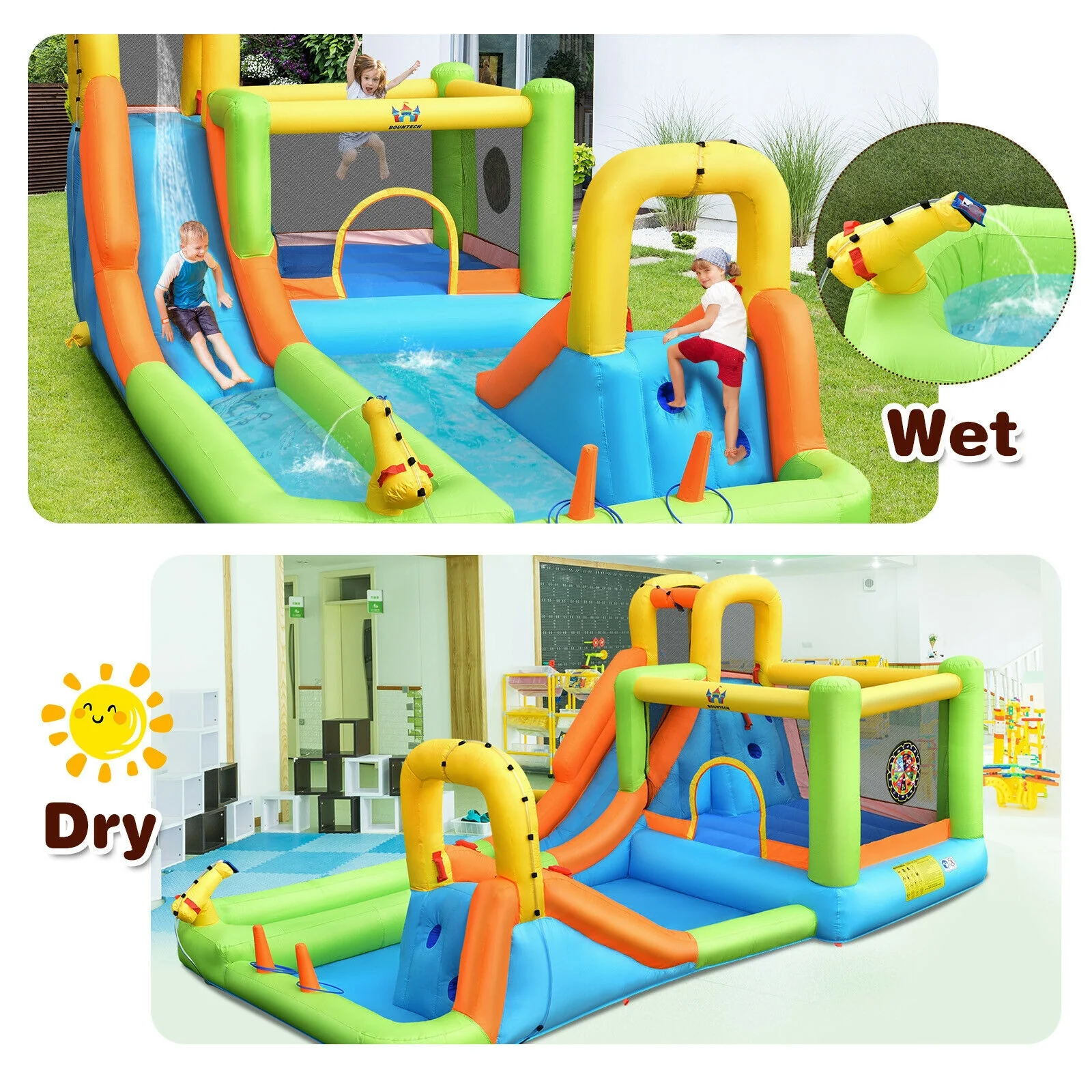8-in-1 Inflatable Water Slide Bounce House, Splash Pool, 735W Blower - Image 10