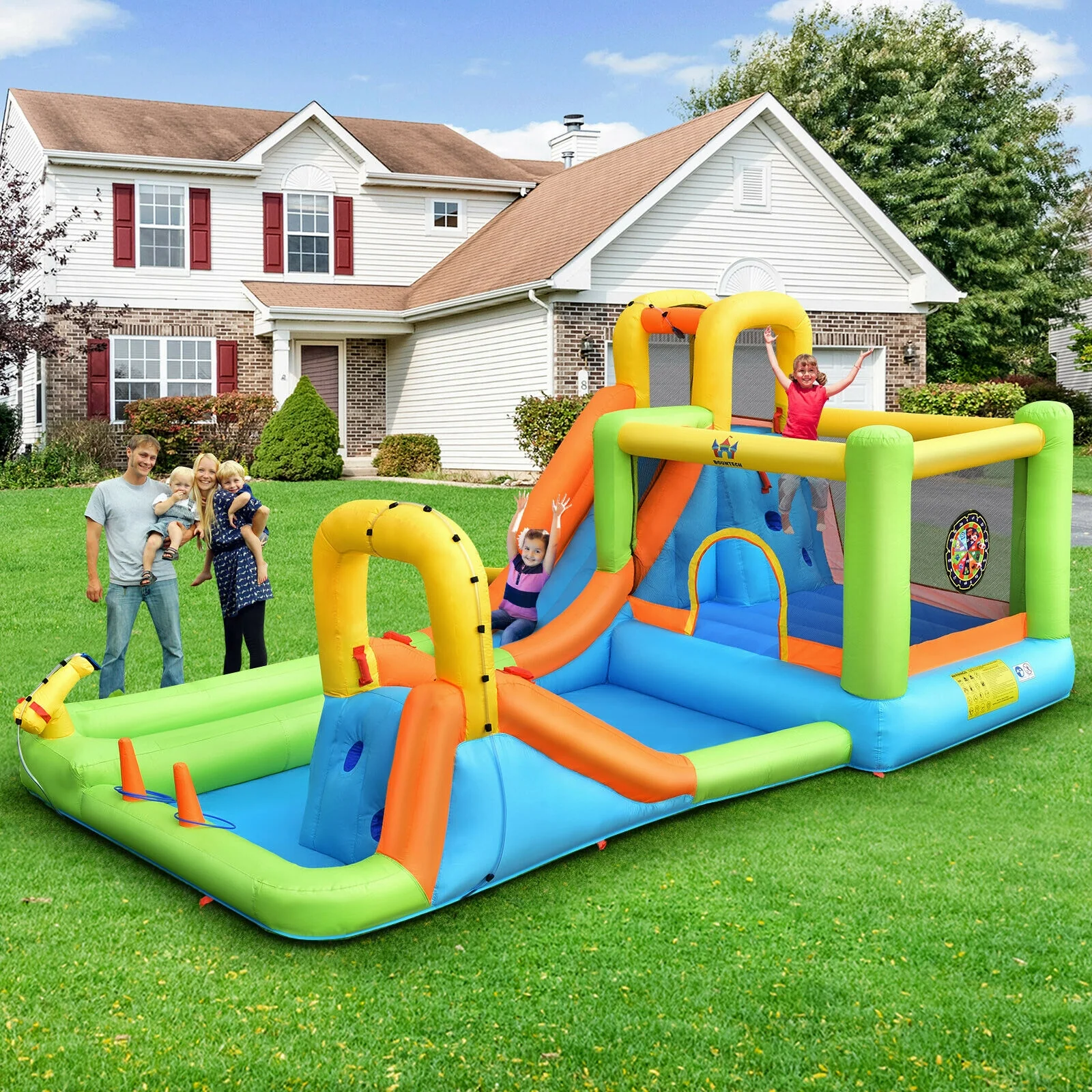 8-in-1 Inflatable Water Slide Bounce House, Splash Pool, 735W Blower - Image 2
