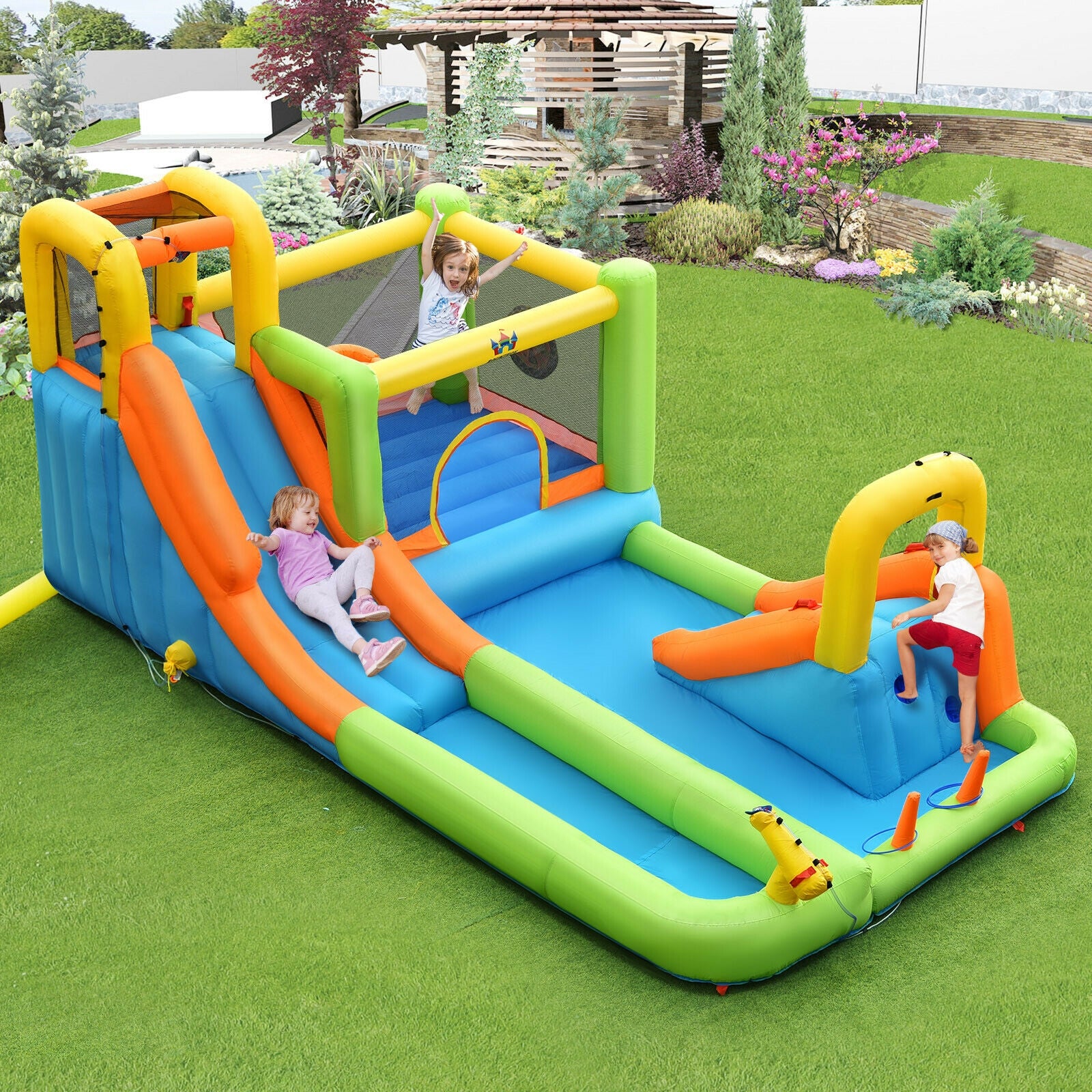 8-in-1 Inflatable Water Slide Bounce House, Splash Pool, 735W Blower - Image 7