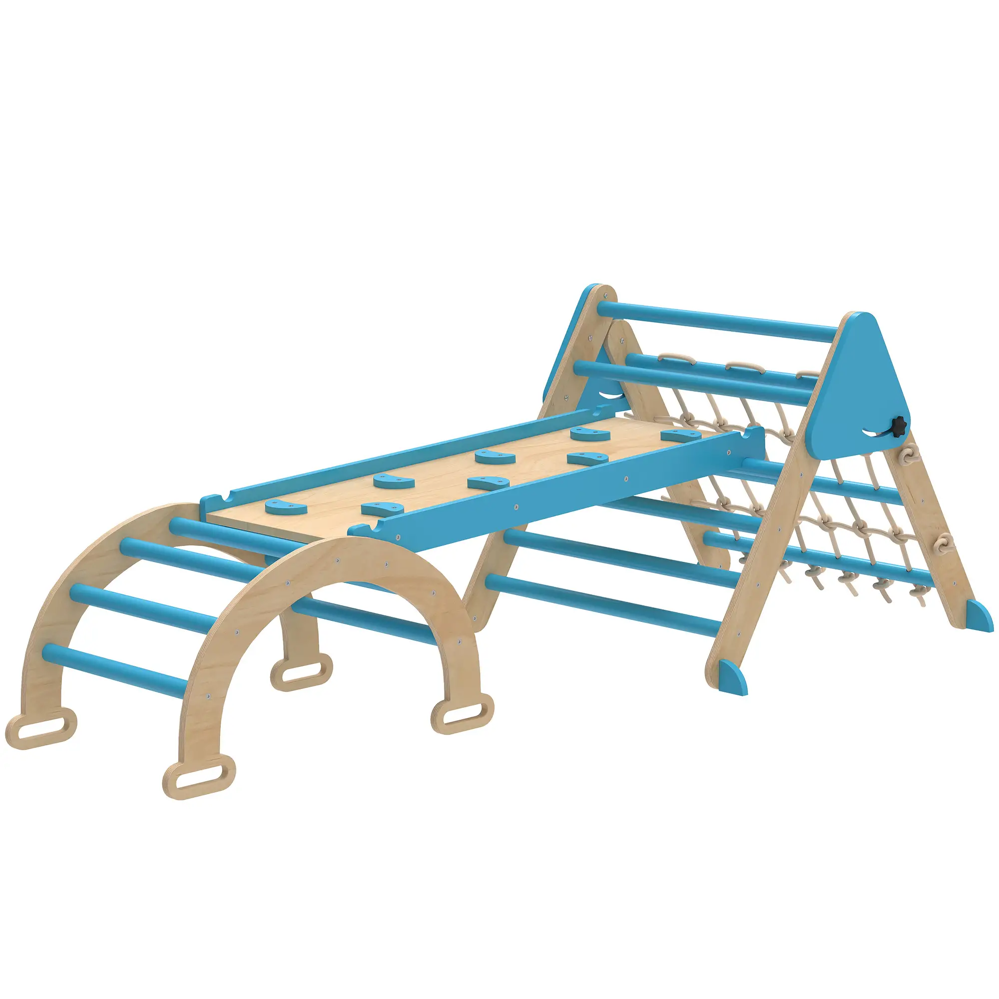 8-in-1 Pikler Triangle Set, Foldable Wooden Climbing Toys, Blue