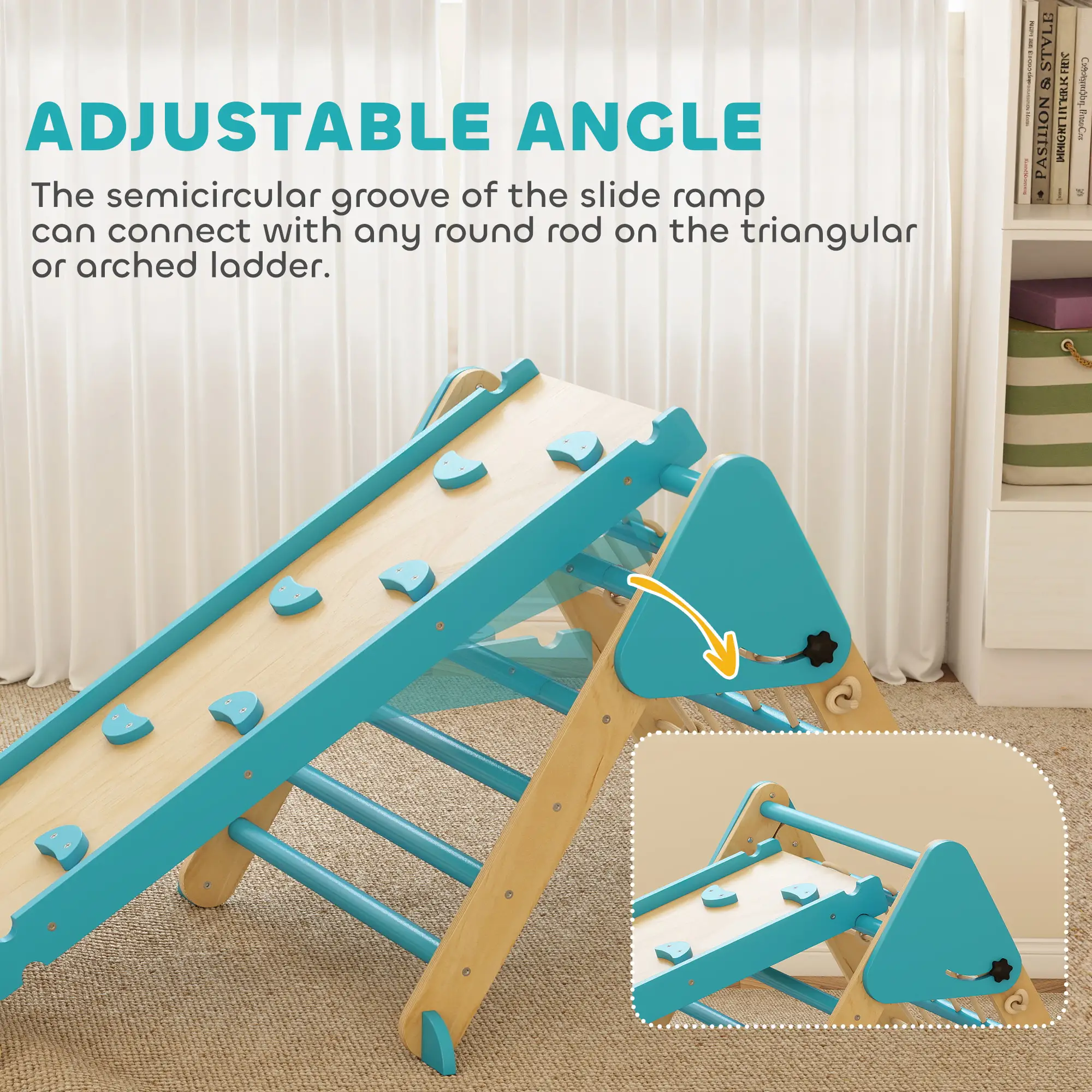 8-in-1 Pikler Triangle Set, Foldable Wooden Climbing Toys, Blue - Image 6