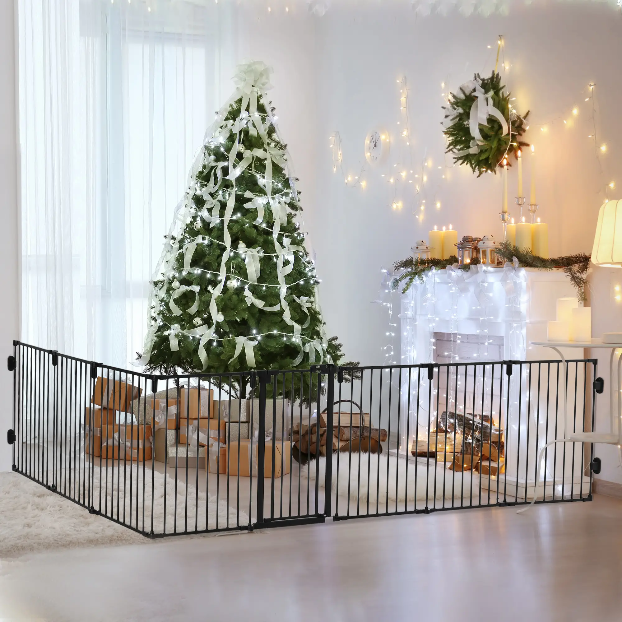 8-Panel Dog Safety Gate, Steel Fence, Black - Image 10