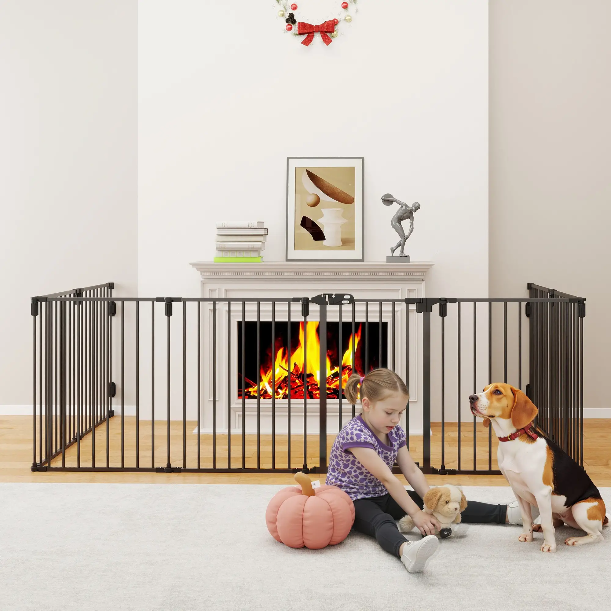 8-Panel Dog Safety Gate, Steel Fence, Black - Image 2