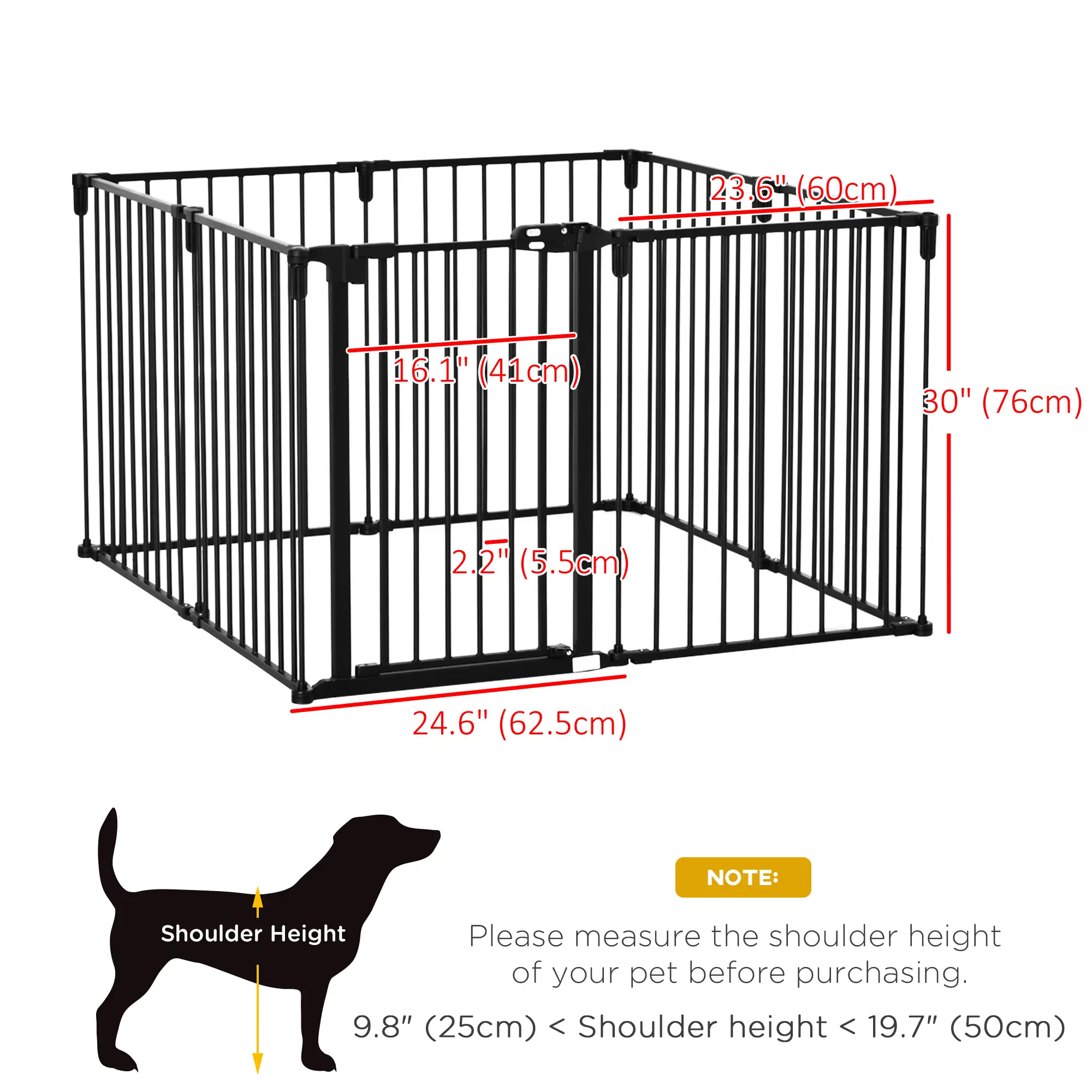 8-Panel Dog Safety Gate, Steel Fence, Black - Image 3