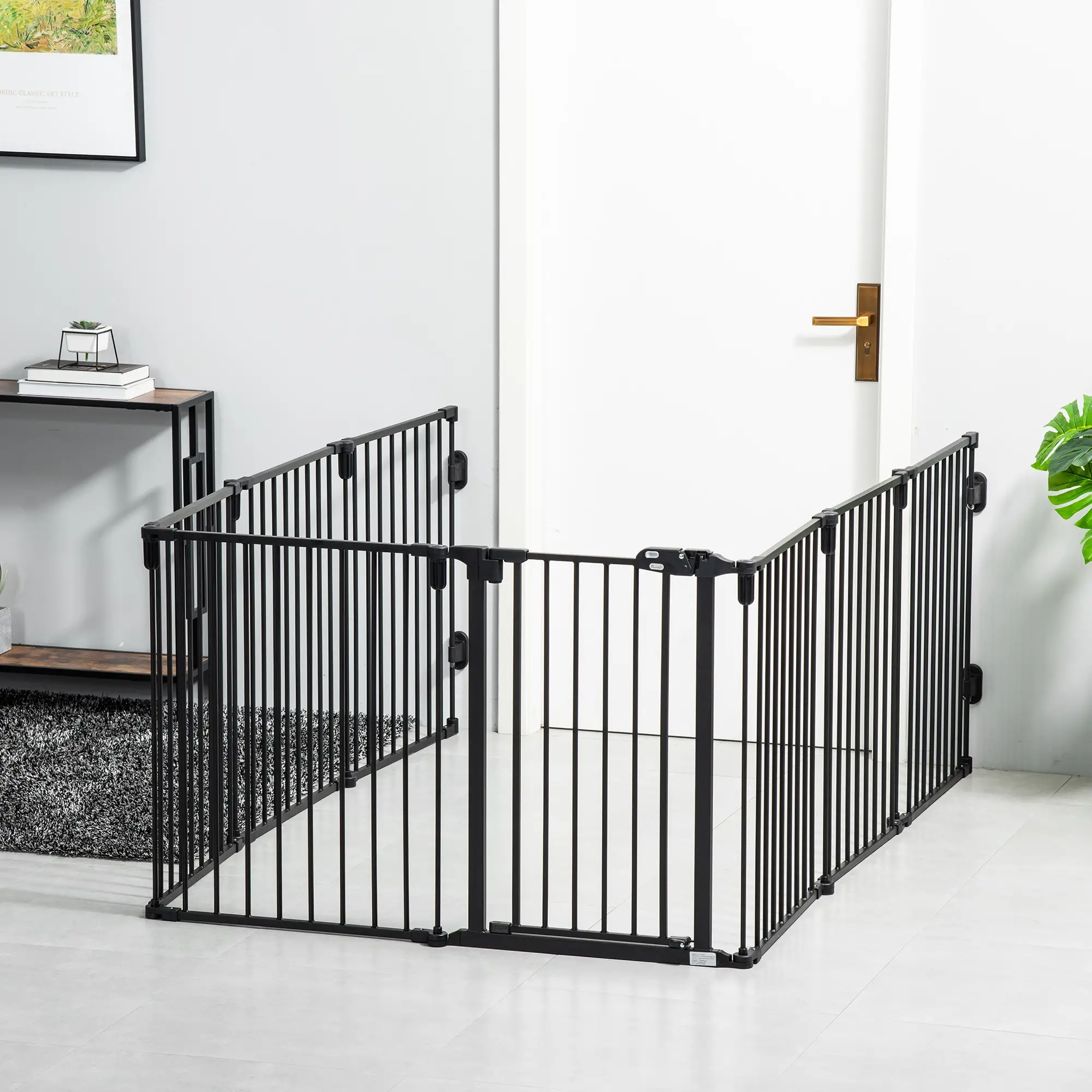 8-Panel Dog Safety Gate, Steel Fence, Black - Image 8