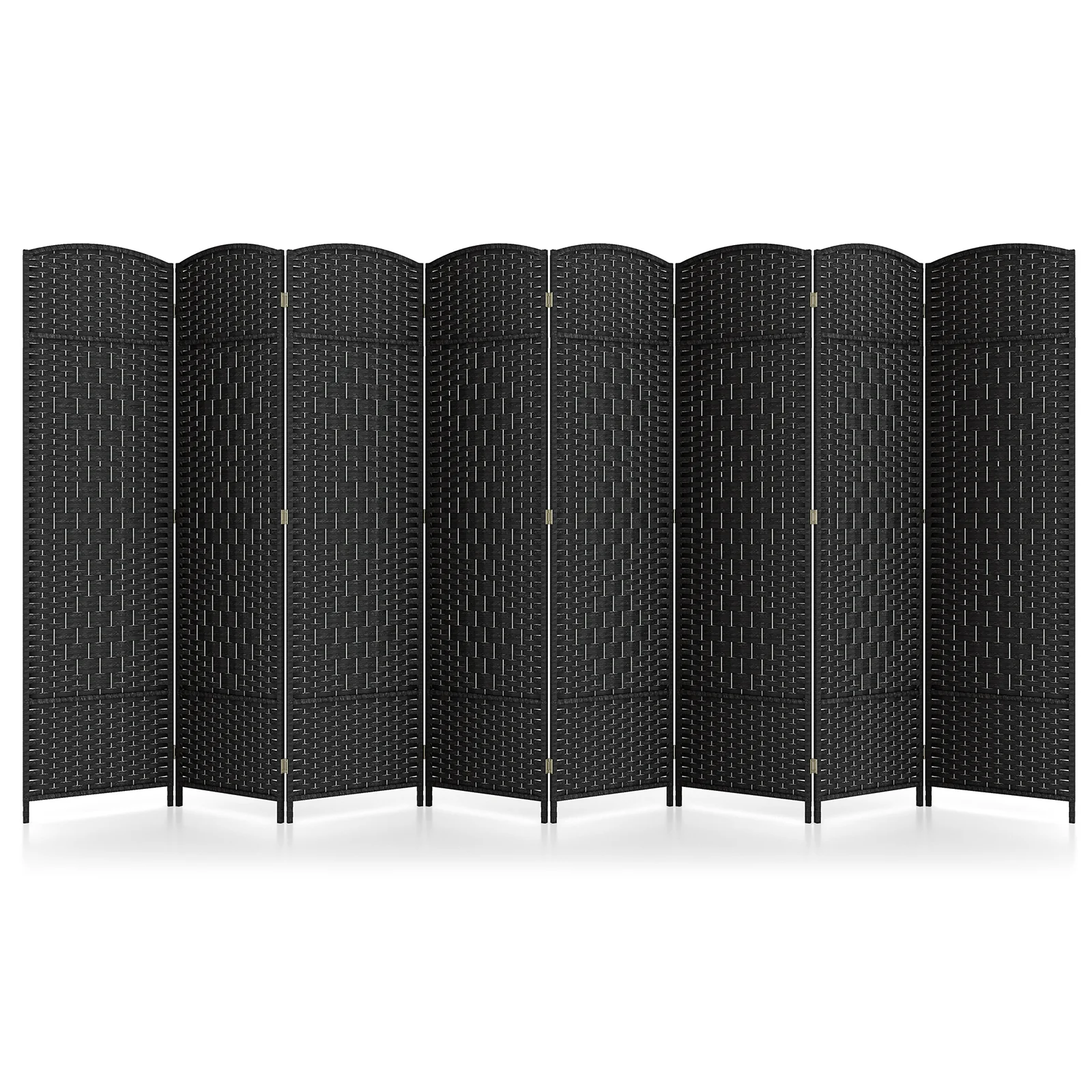 8-Panel Folding Room Divider, Hand-Woven Texture, Solid Wood Frame, Black
