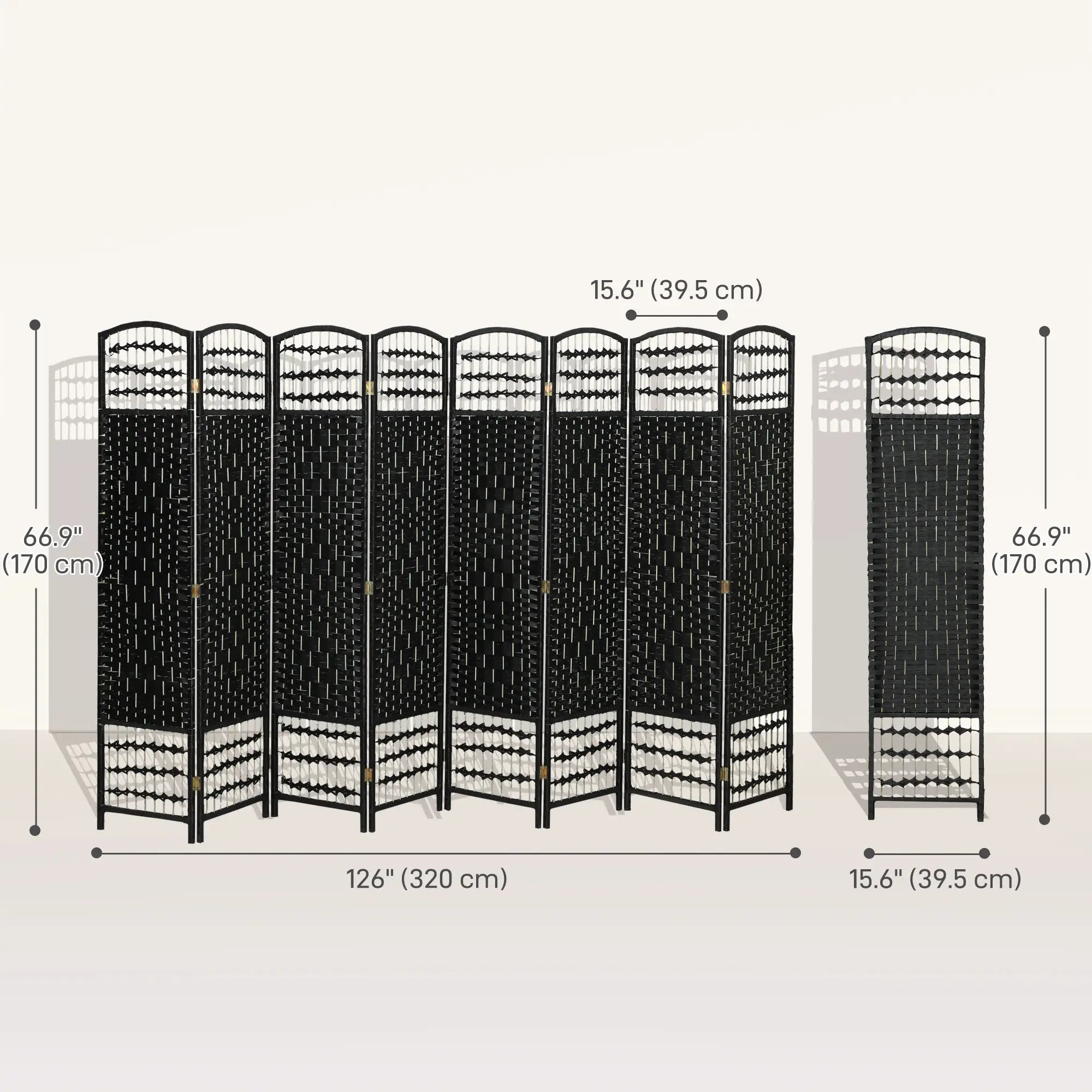 8 Panel Folding Room Divider, Portable Privacy Screen, Black - Image 3
