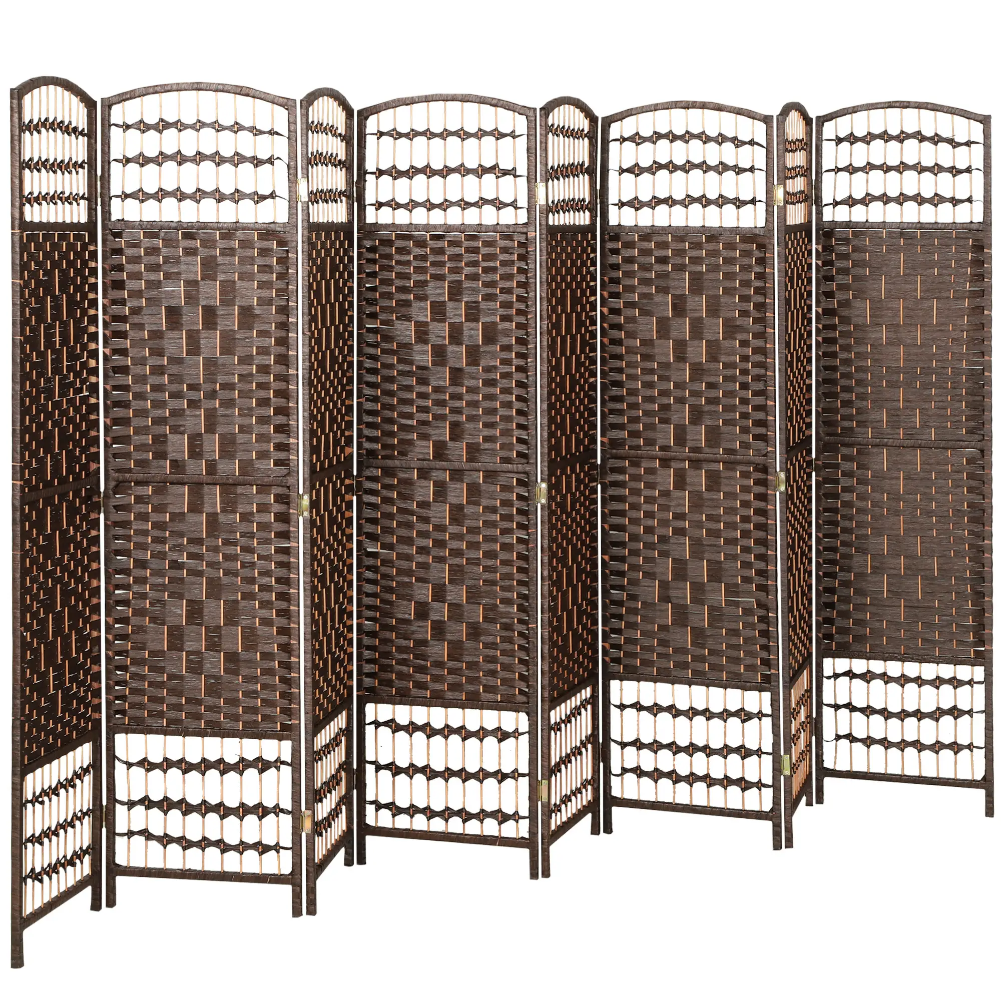 8 Panel Folding Room Divider, Portable Privacy Screen, Brown - Image 11
