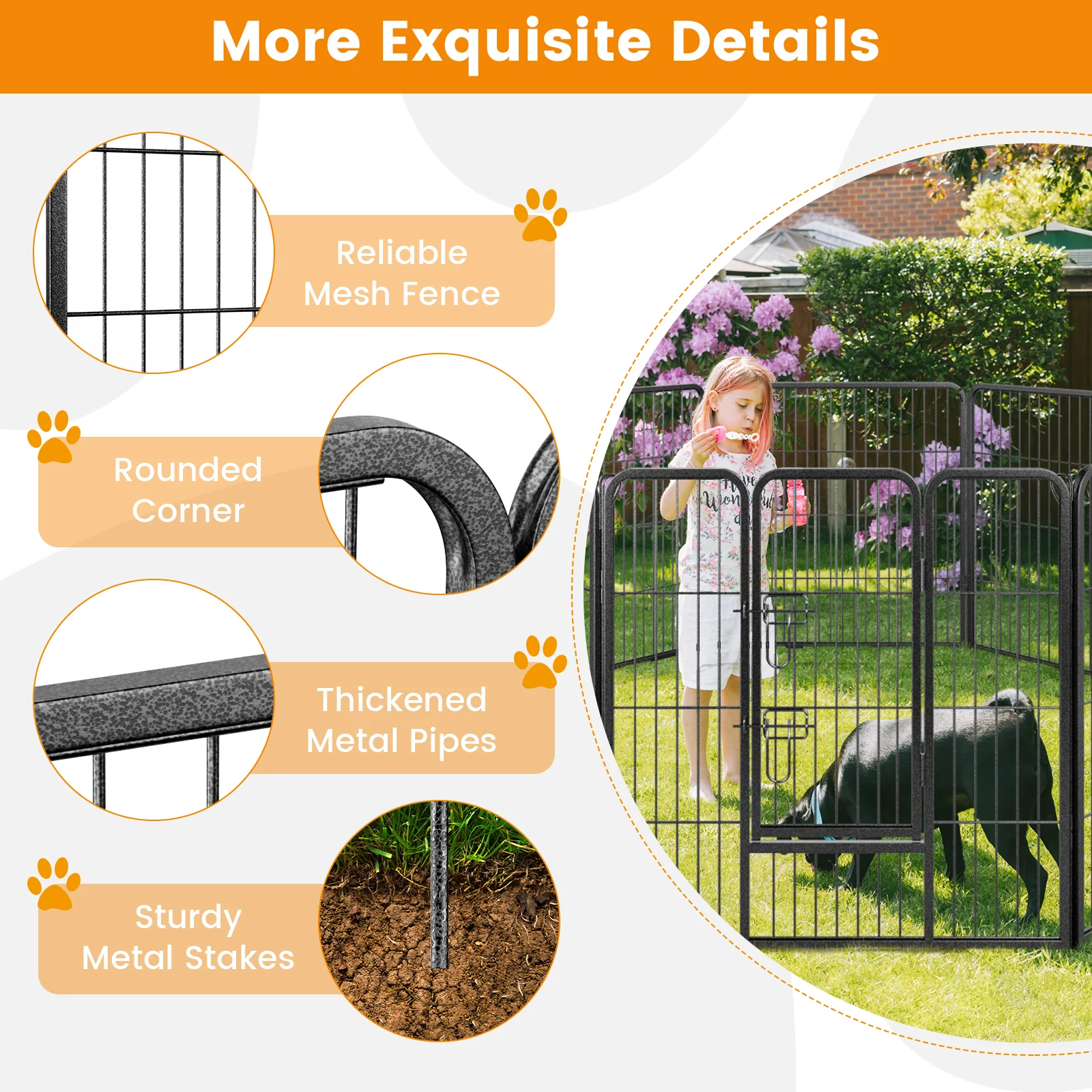 8 Panel Pet Fence, 32 Inch Height, Indoor Outdoor, Black - Image 10