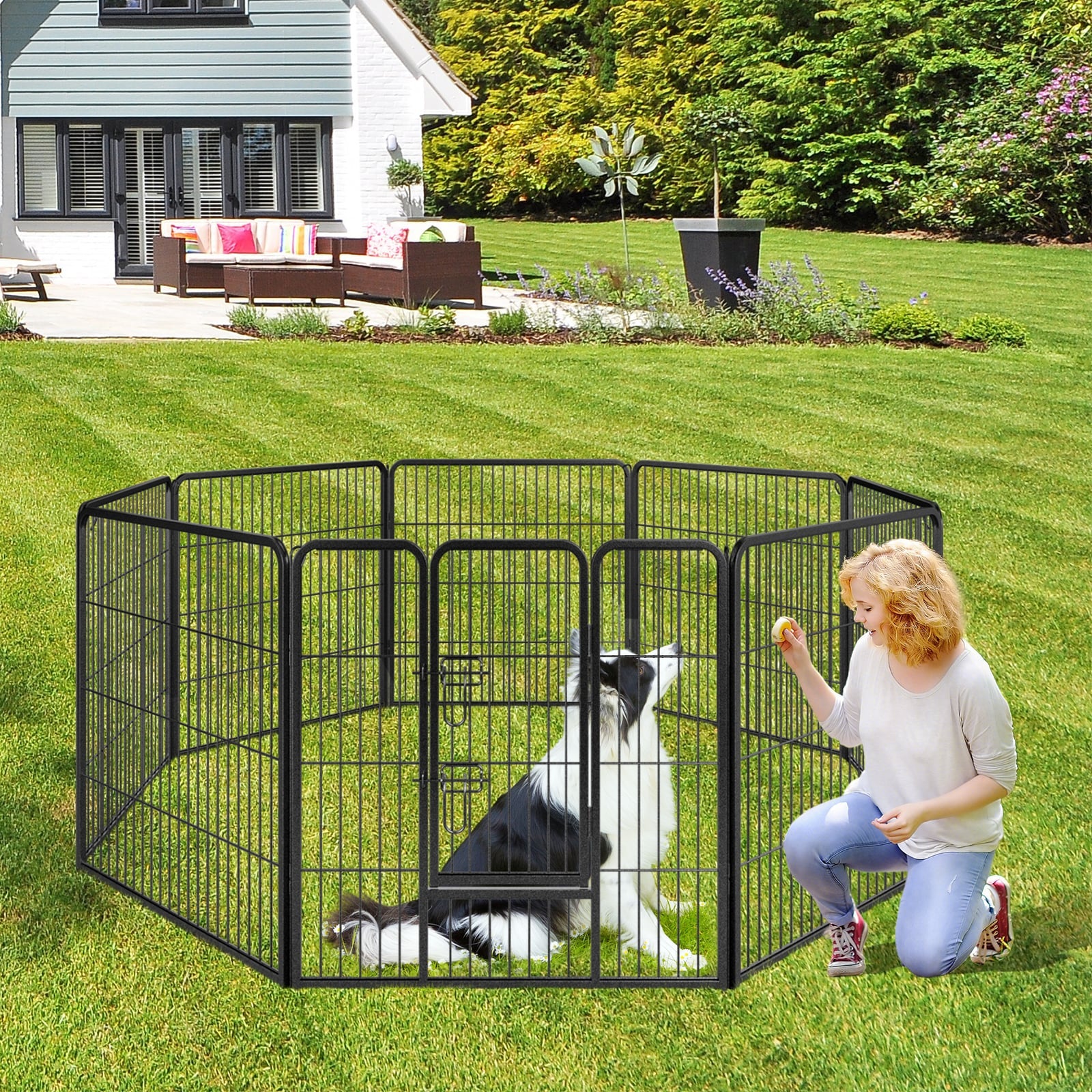 8 Panel Pet Fence, 32 Inch Height, Indoor Outdoor, Black - Image 2