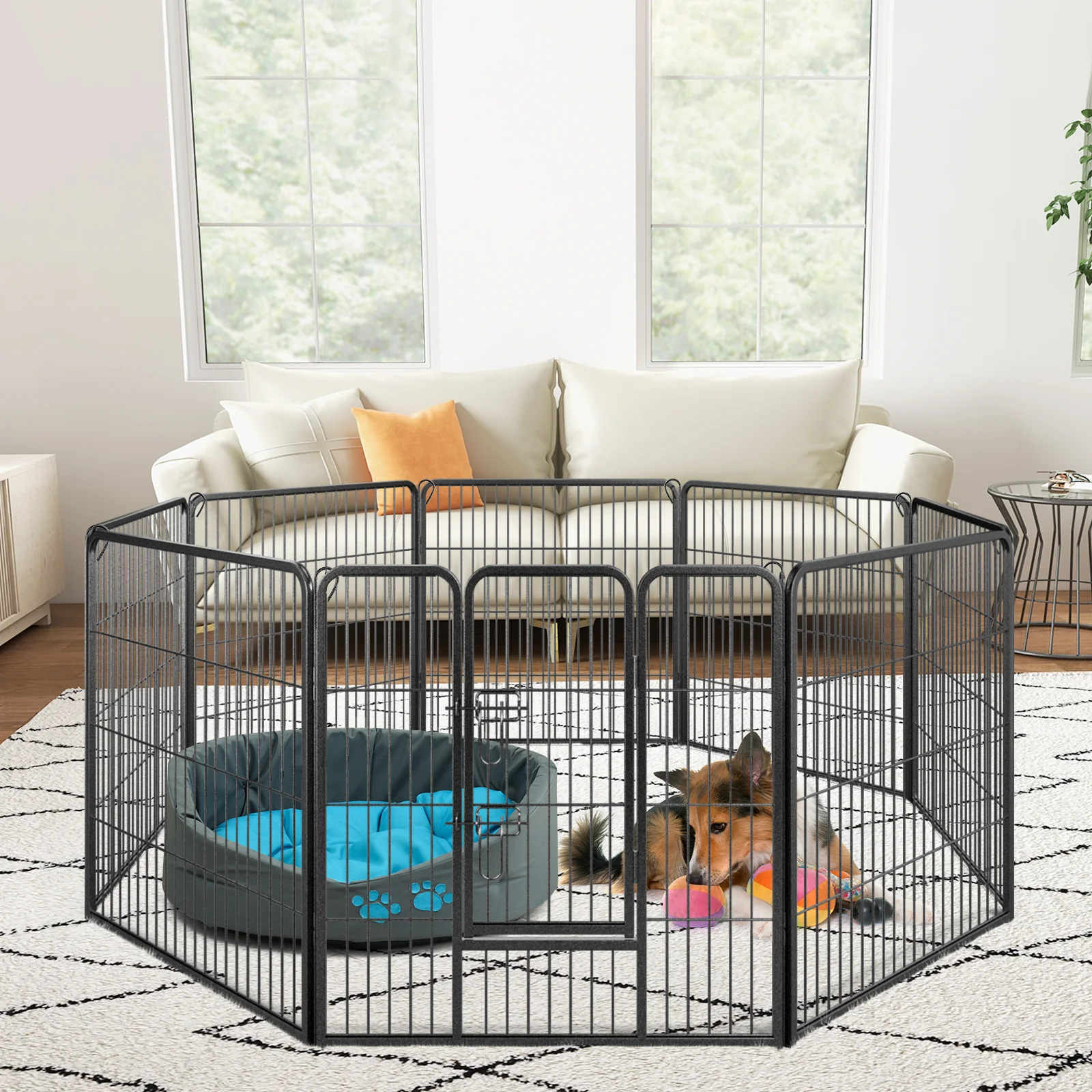8 Panel Pet Fence, 32 Inch Height, Indoor Outdoor, Black - Image 3