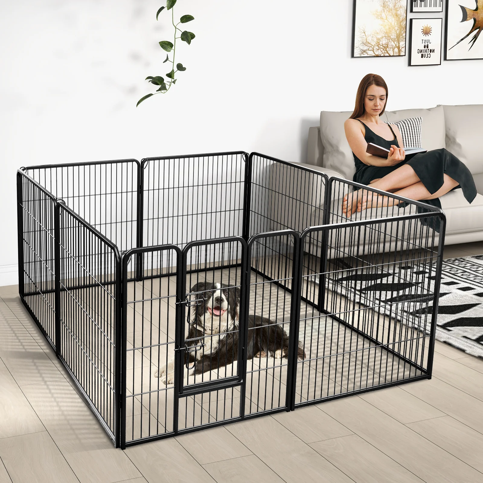8 Panel Pet Fence, 32 Inch Height, Indoor Outdoor, Black - Image 7