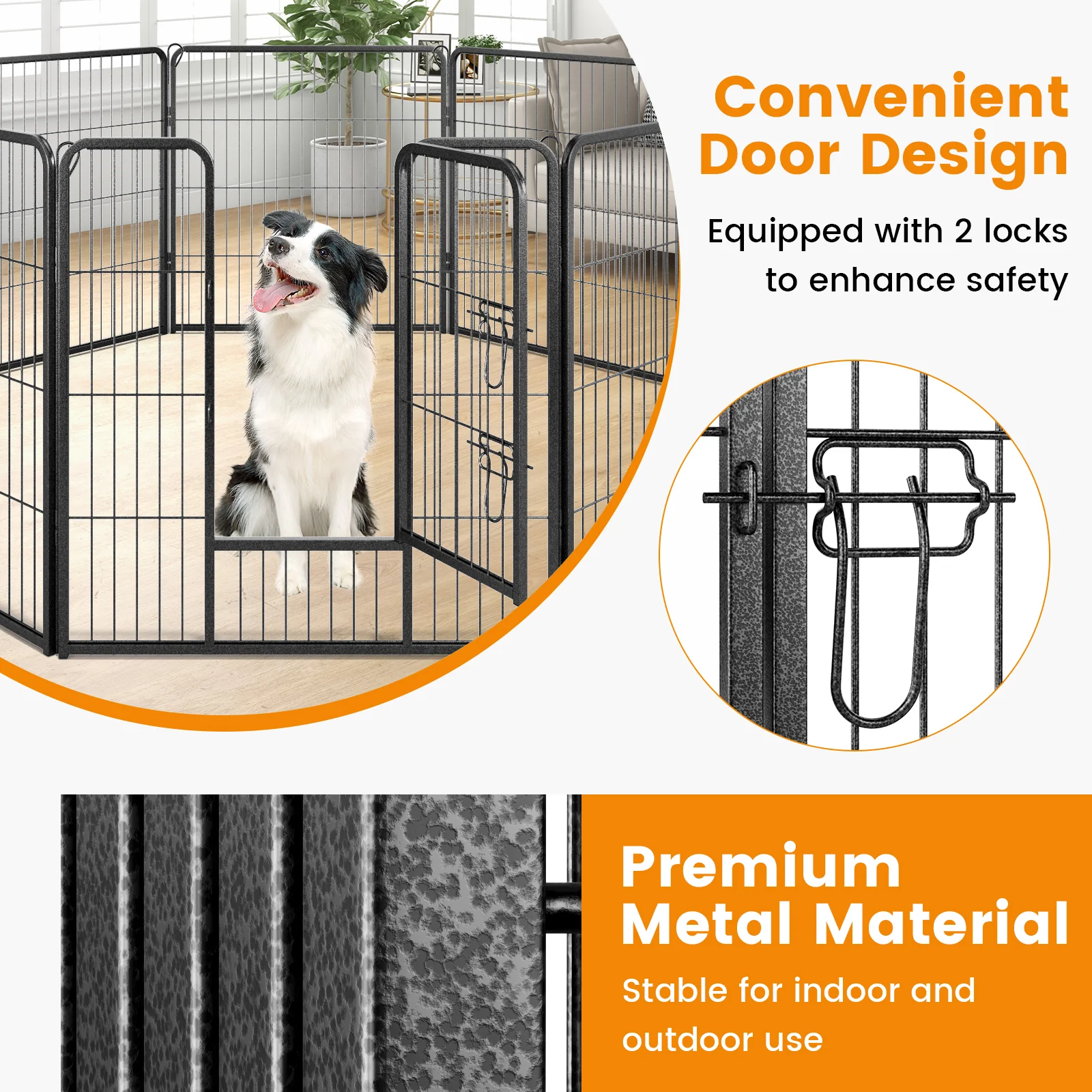 8 Panel Pet Fence, 32 Inch Height, Indoor Outdoor, Black - Image 9