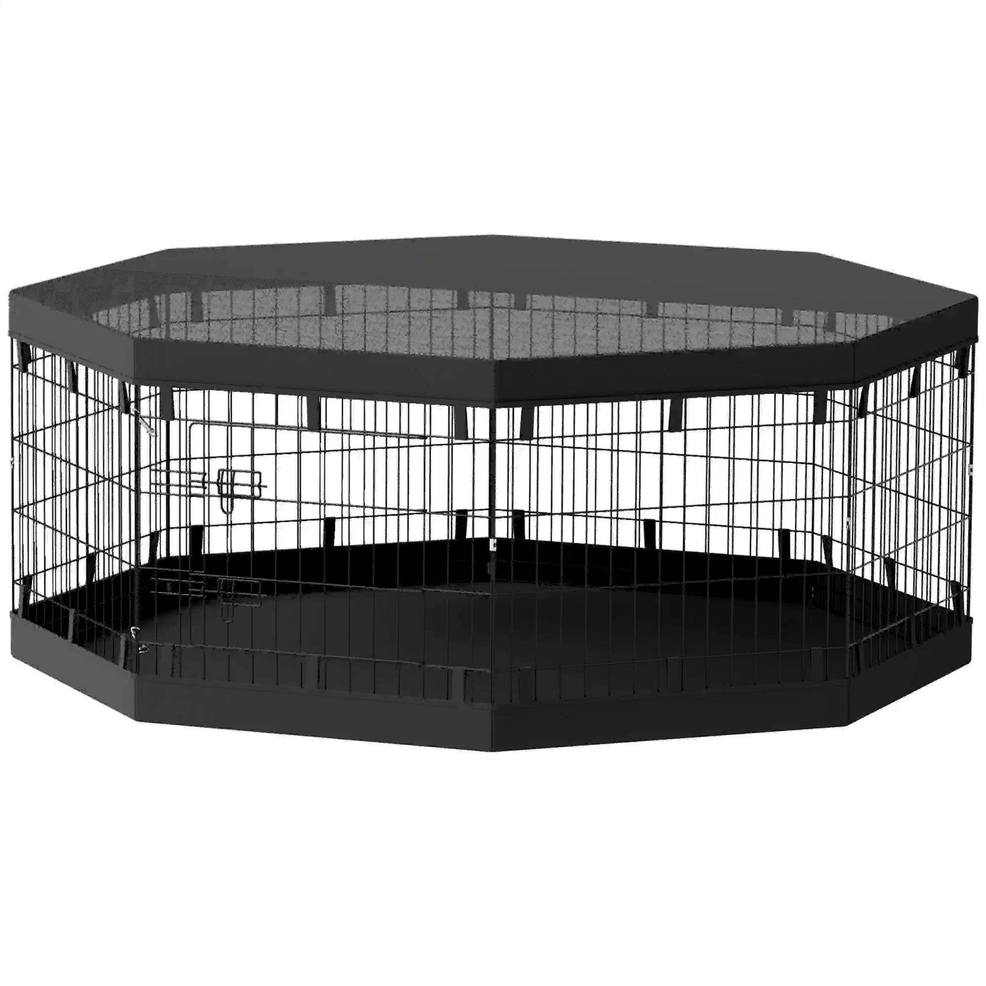 8 Panels Foldable Dog Playpen, 24" High, With Bottom Pad, Top Cover