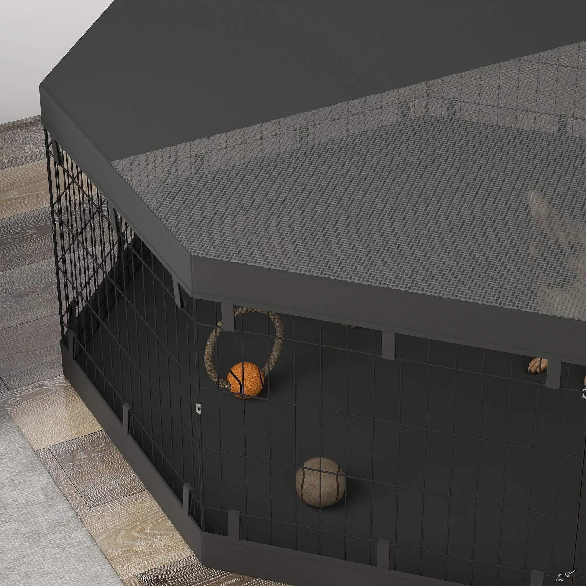 8 Panels Foldable Dog Playpen, 24" High, With Bottom Pad, Top Cover - Image 10