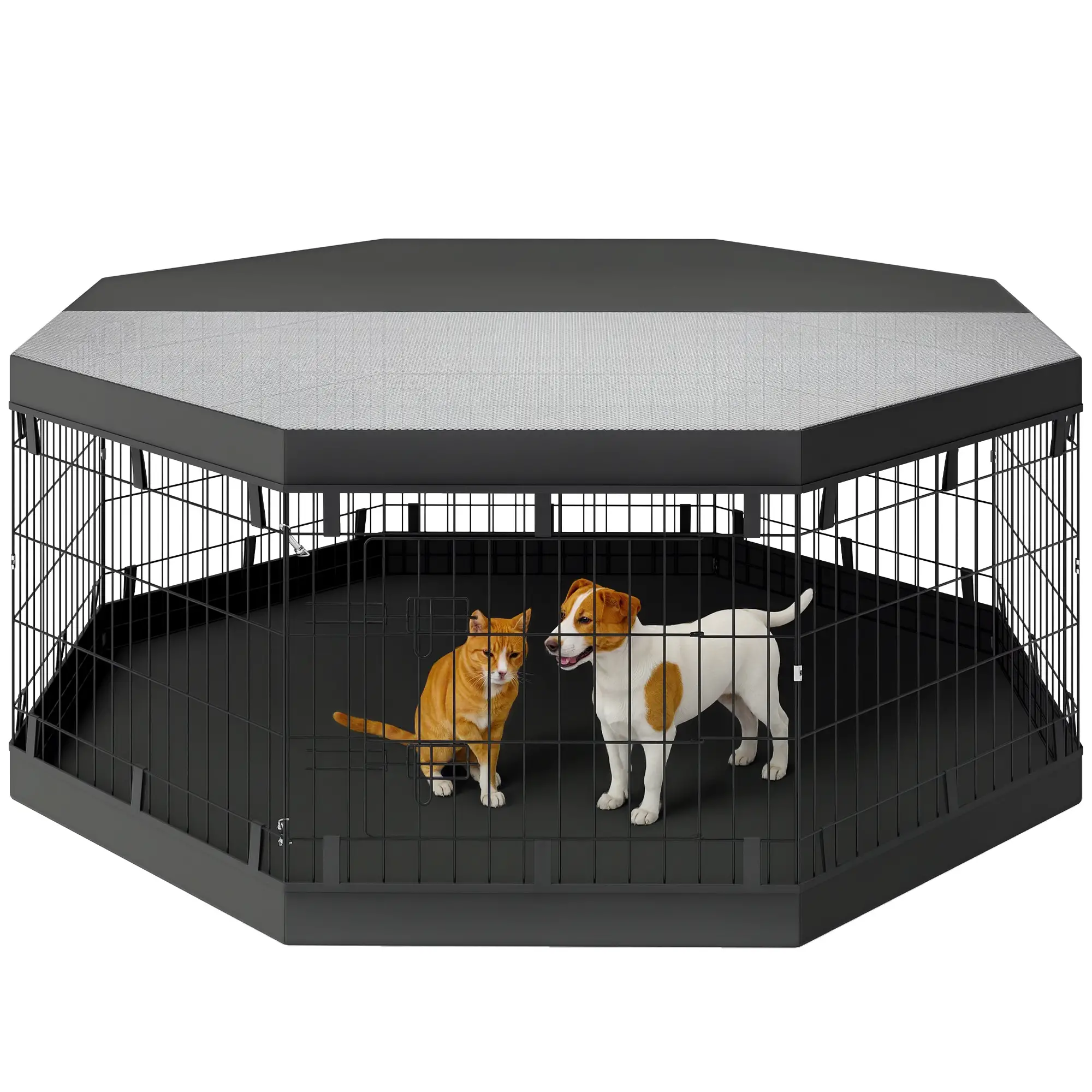 8 Panels Foldable Dog Playpen, 24" High, With Bottom Pad, Top Cover - Image 11