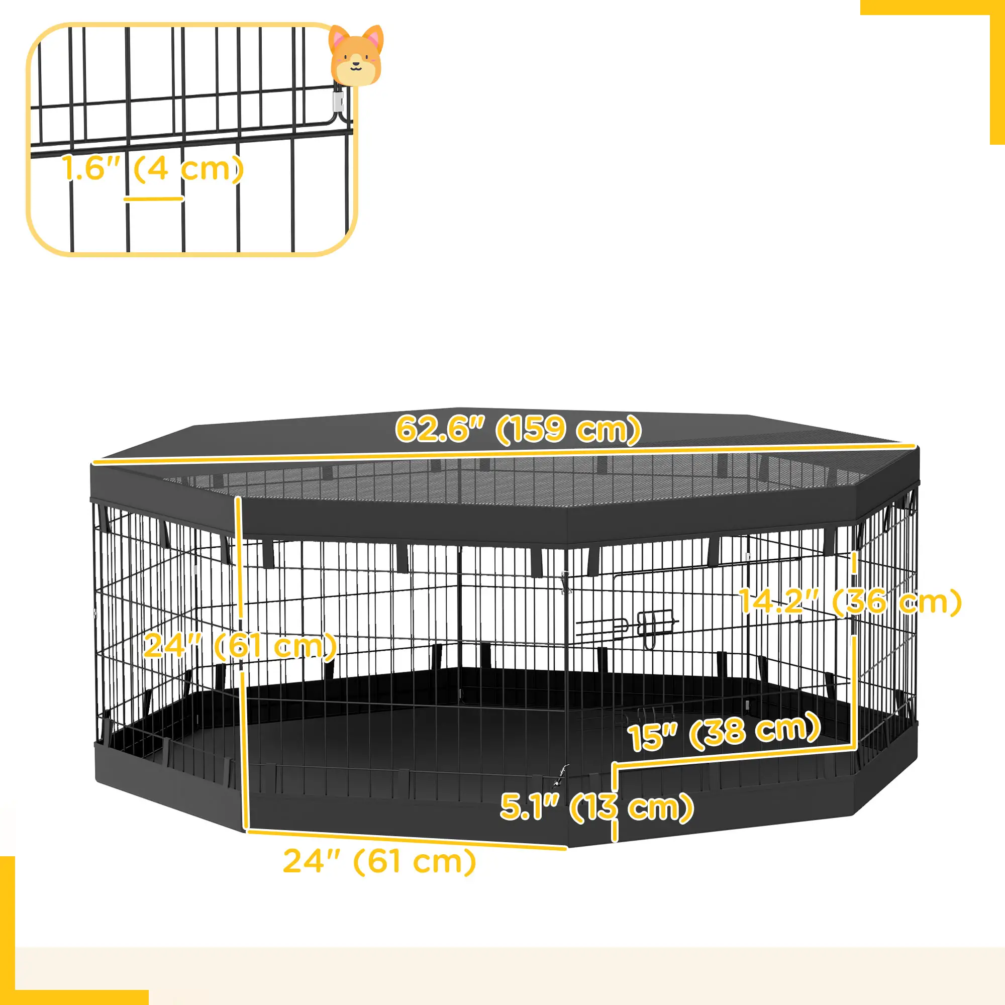 8 Panels Foldable Dog Playpen, 24" High, With Bottom Pad, Top Cover - Image 3