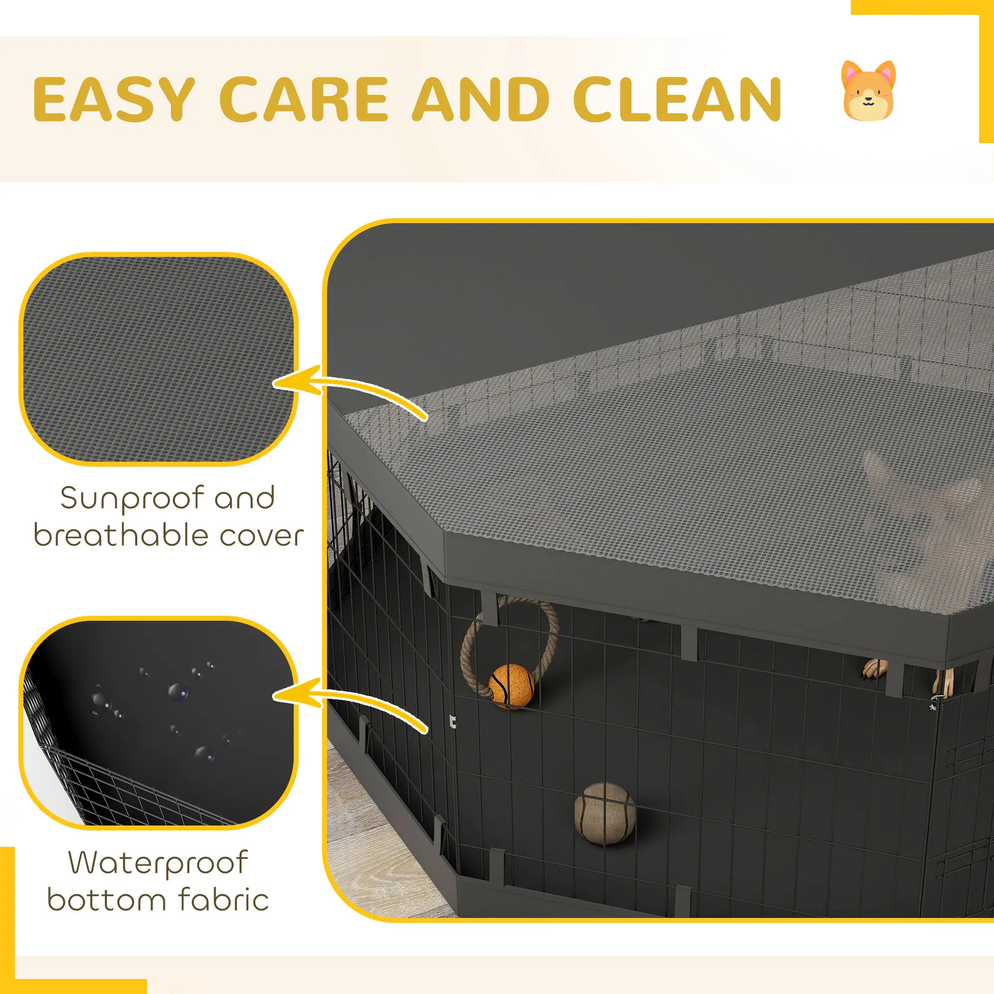 8 Panels Foldable Dog Playpen, 24" High, With Bottom Pad, Top Cover - Image 4