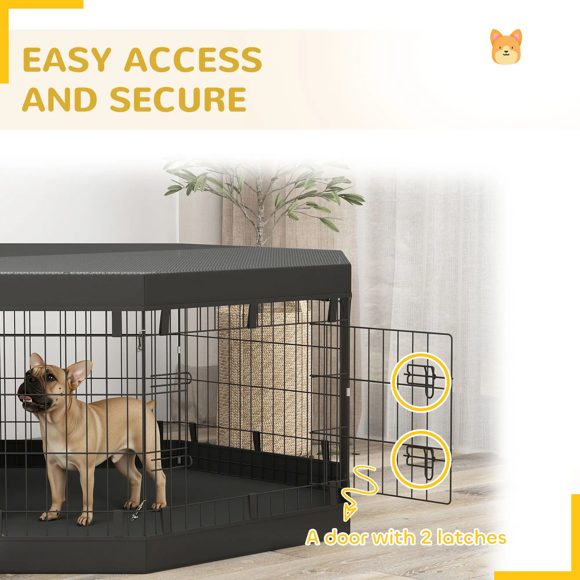 8 Panels Foldable Dog Playpen, 24" High, With Bottom Pad, Top Cover - Image 6