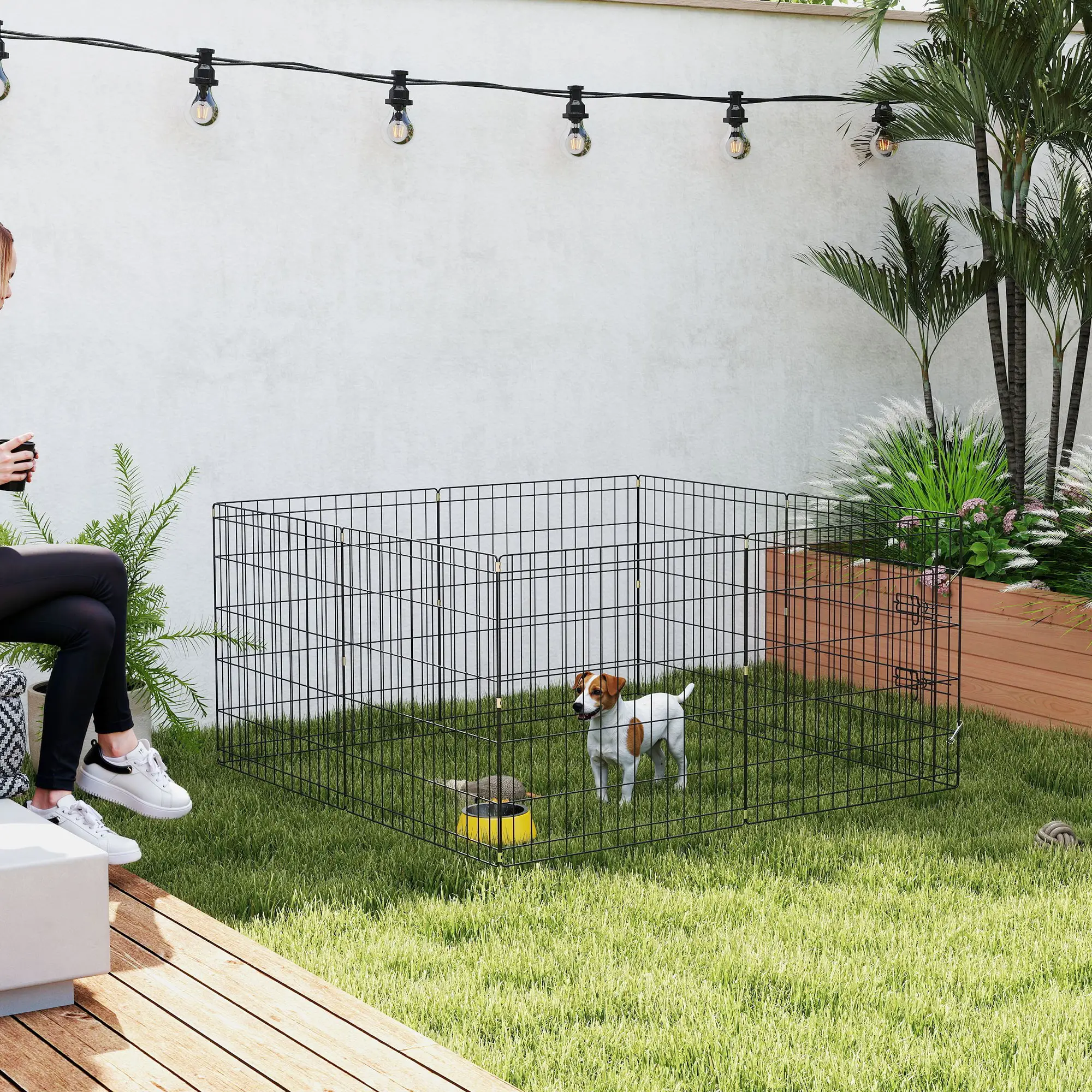 8 Panels Foldable Dog Playpen, 24" High, With Bottom Pad, Top Cover - Image 8