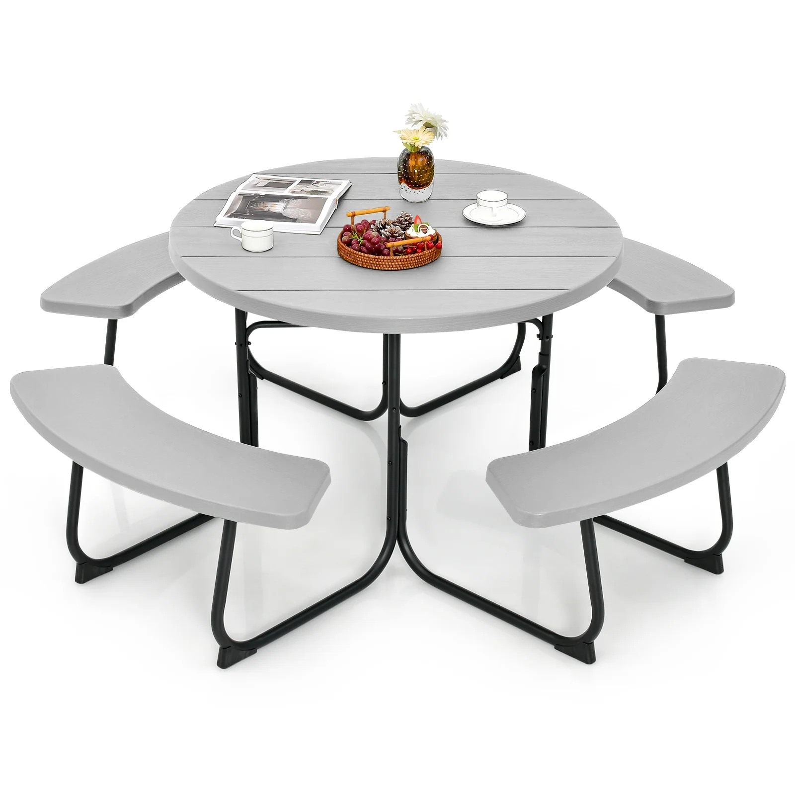 8-Person Outdoor Picnic Table And Bench Set, Gray - Image 3