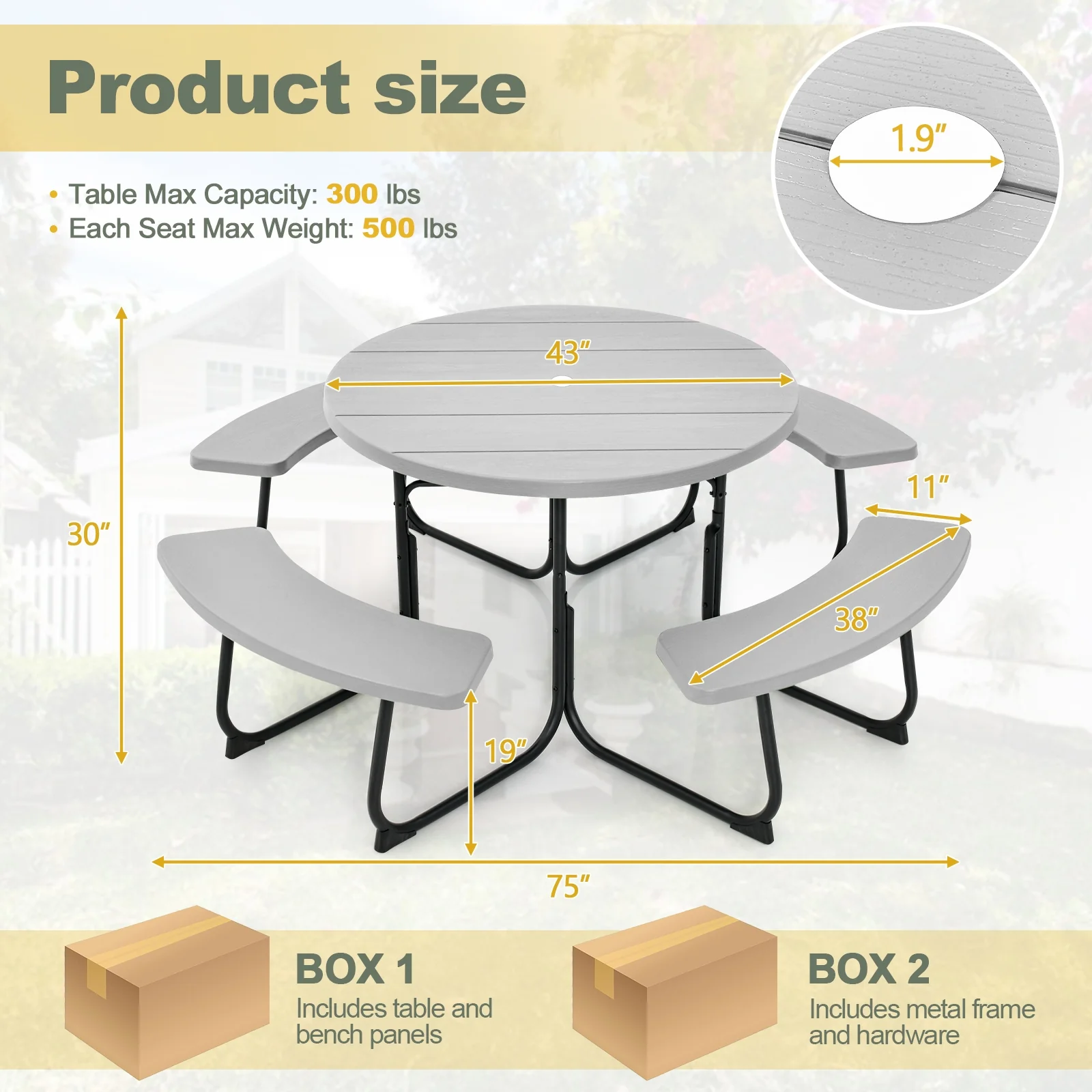 8-Person Outdoor Picnic Table And Bench Set, Gray - Image 5