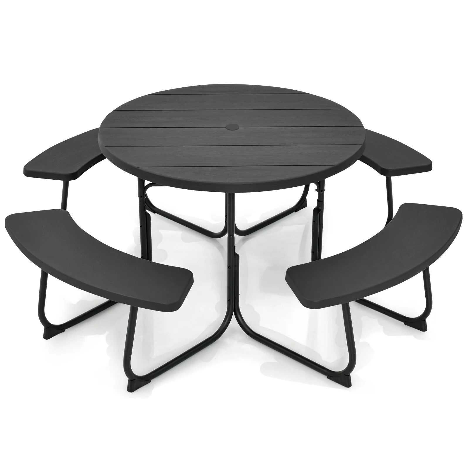 8-Person Picnic Table Bench Set, Umbrella Hole, Black - Image 4