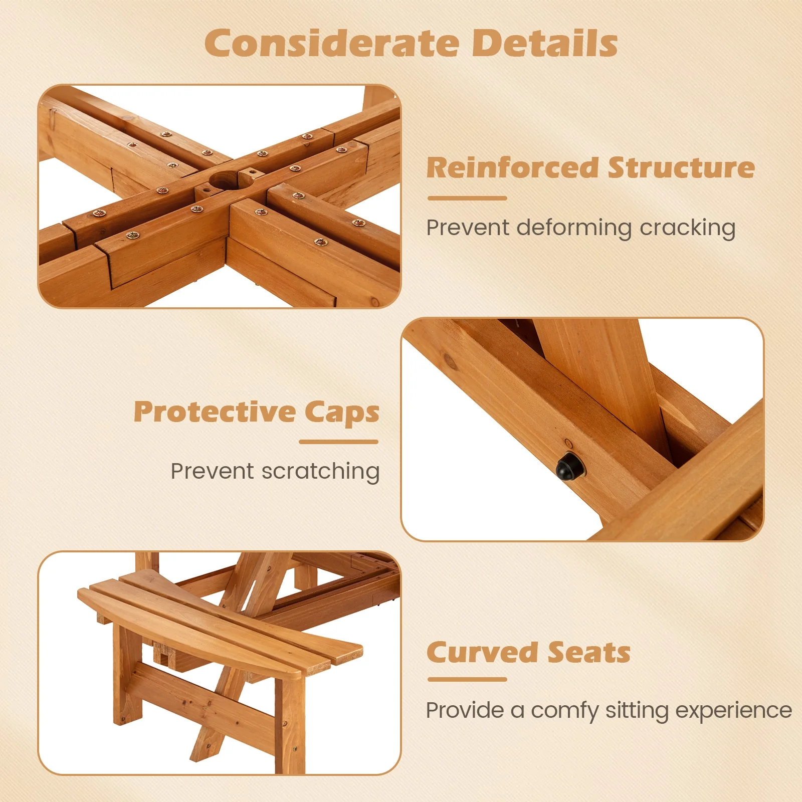 8-Person Round Picnic Table Set With Benches, Yellow - Image 8