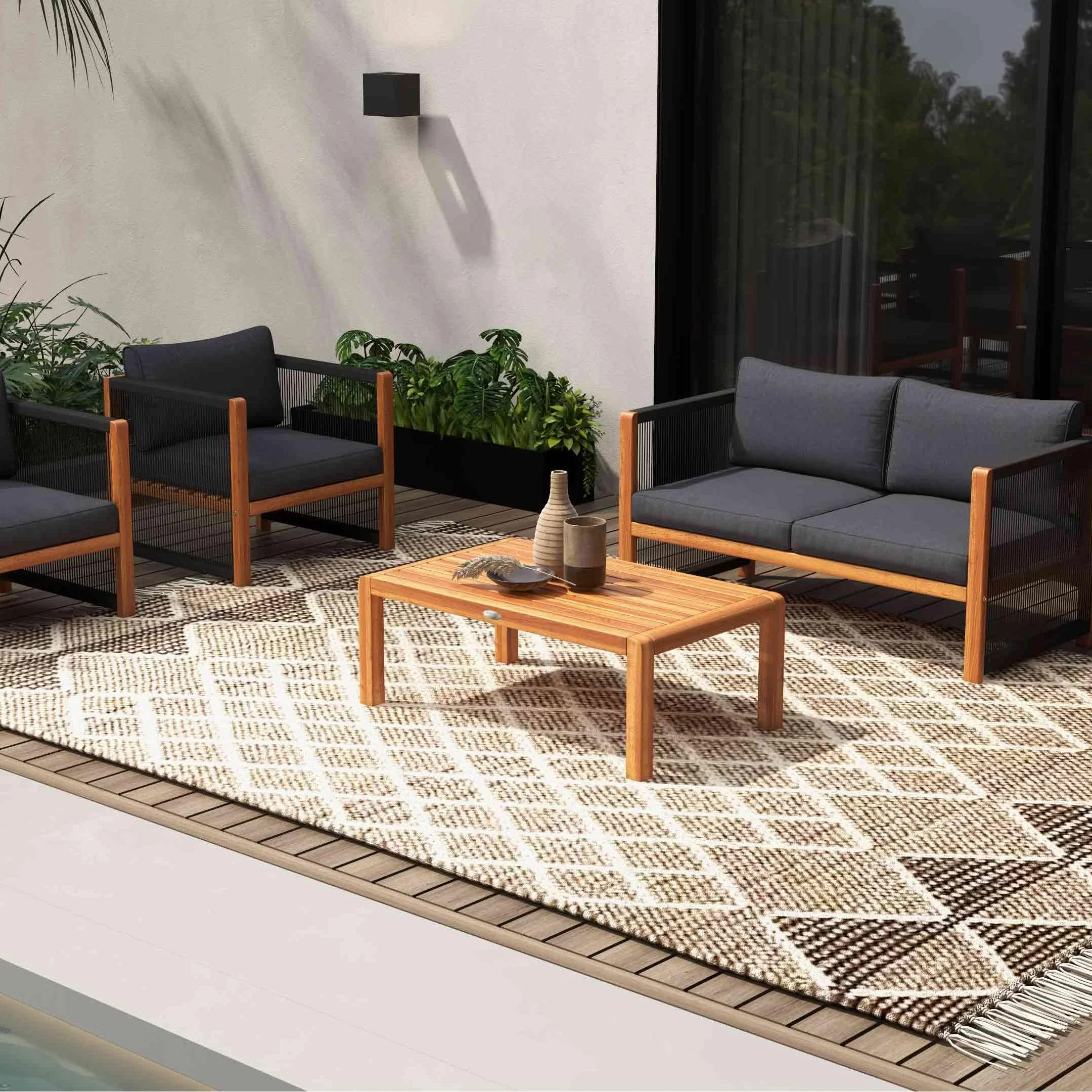 8-Piece Outdoor Furniture Set, Solar Umbrella, Bistro, Conversation Set - Image 4
