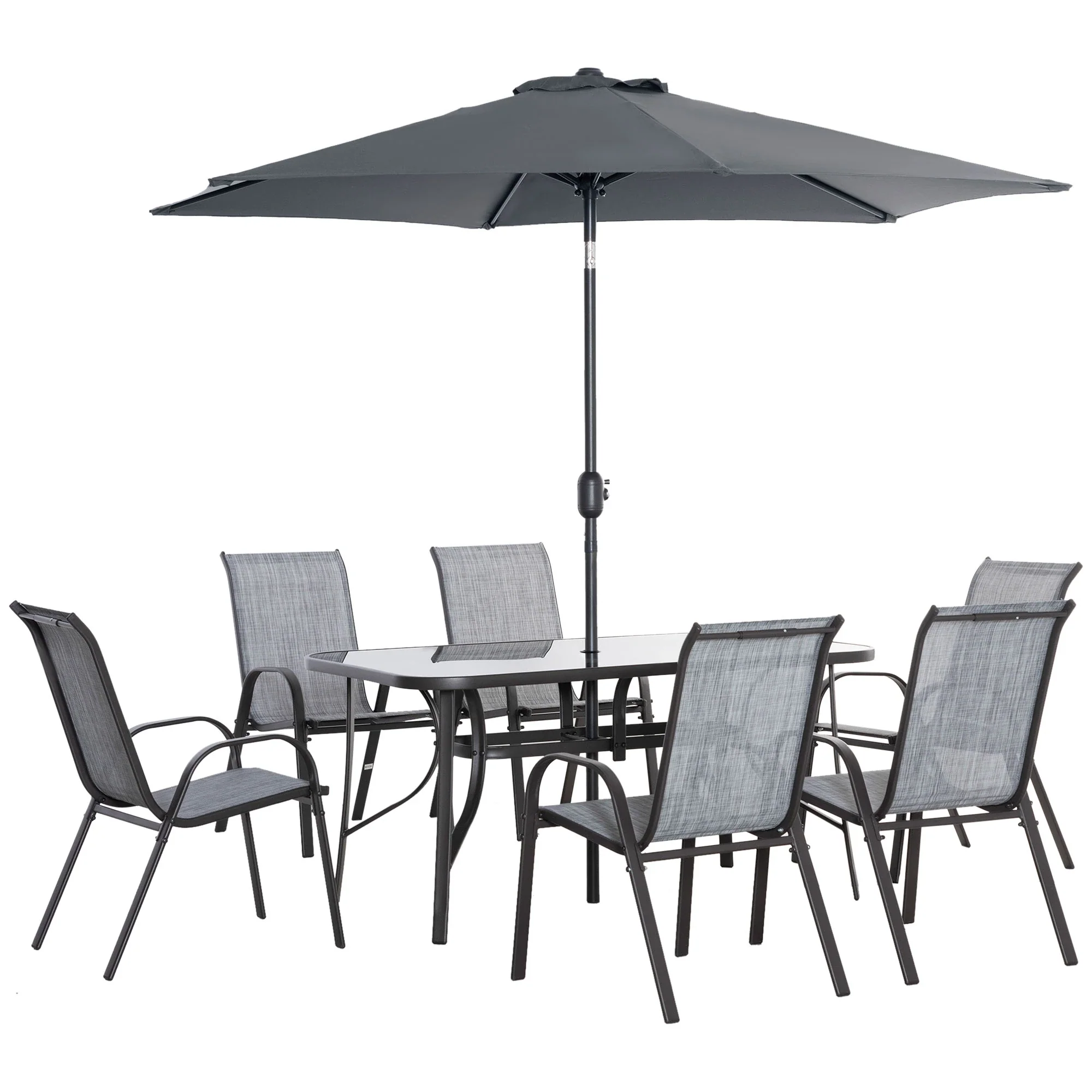 8-Piece Patio Dining Set, 6 Chairs, Table, Grey