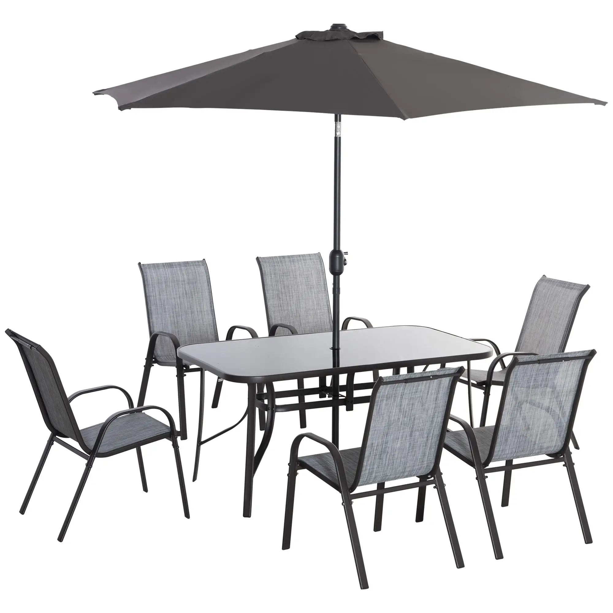8-Piece Patio Dining Set, 6 Chairs, Table, Grey - Image 11