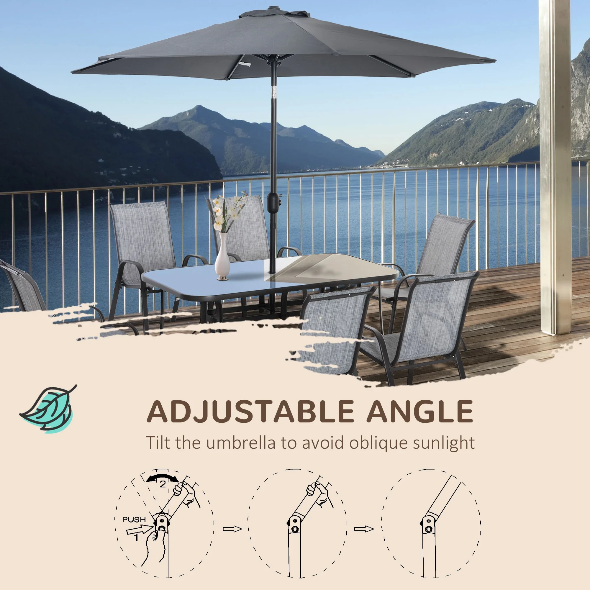 8-Piece Patio Dining Set, 6 Chairs, Table, Grey - Image 5