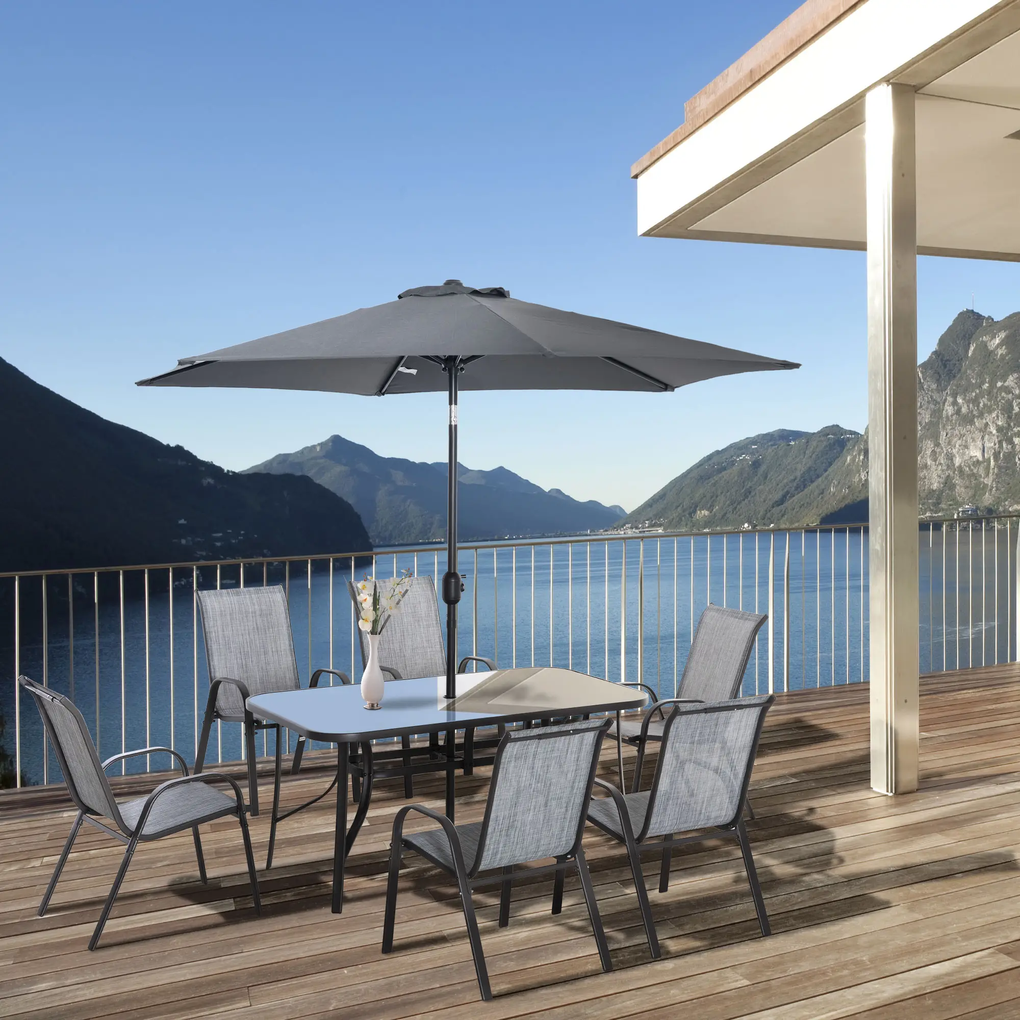 8-Piece Patio Dining Set, 6 Chairs, Table, Grey - Image 8