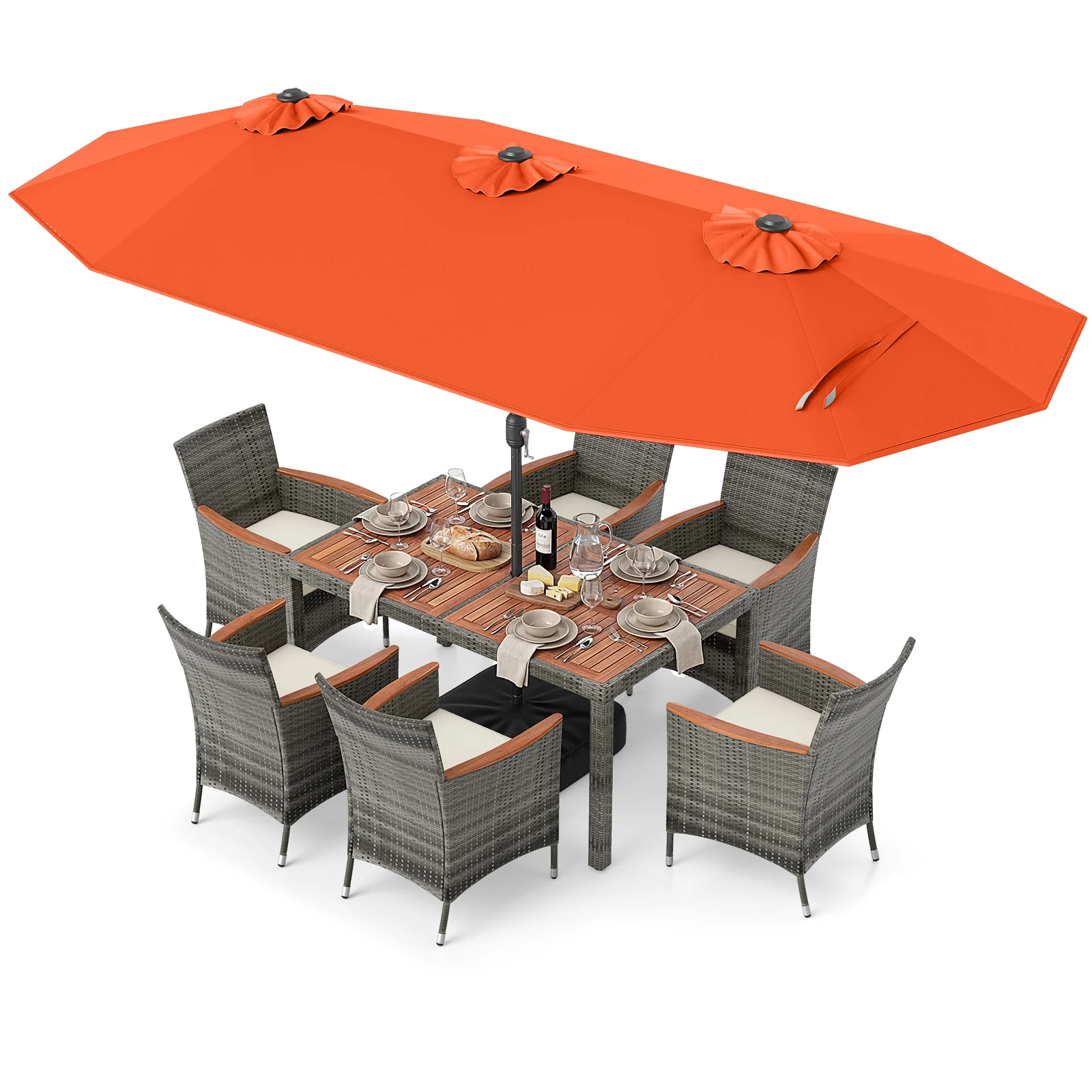 8-Piece Patio Dining Set, With Double-Sided Market Umbrella, Orange - Image 4