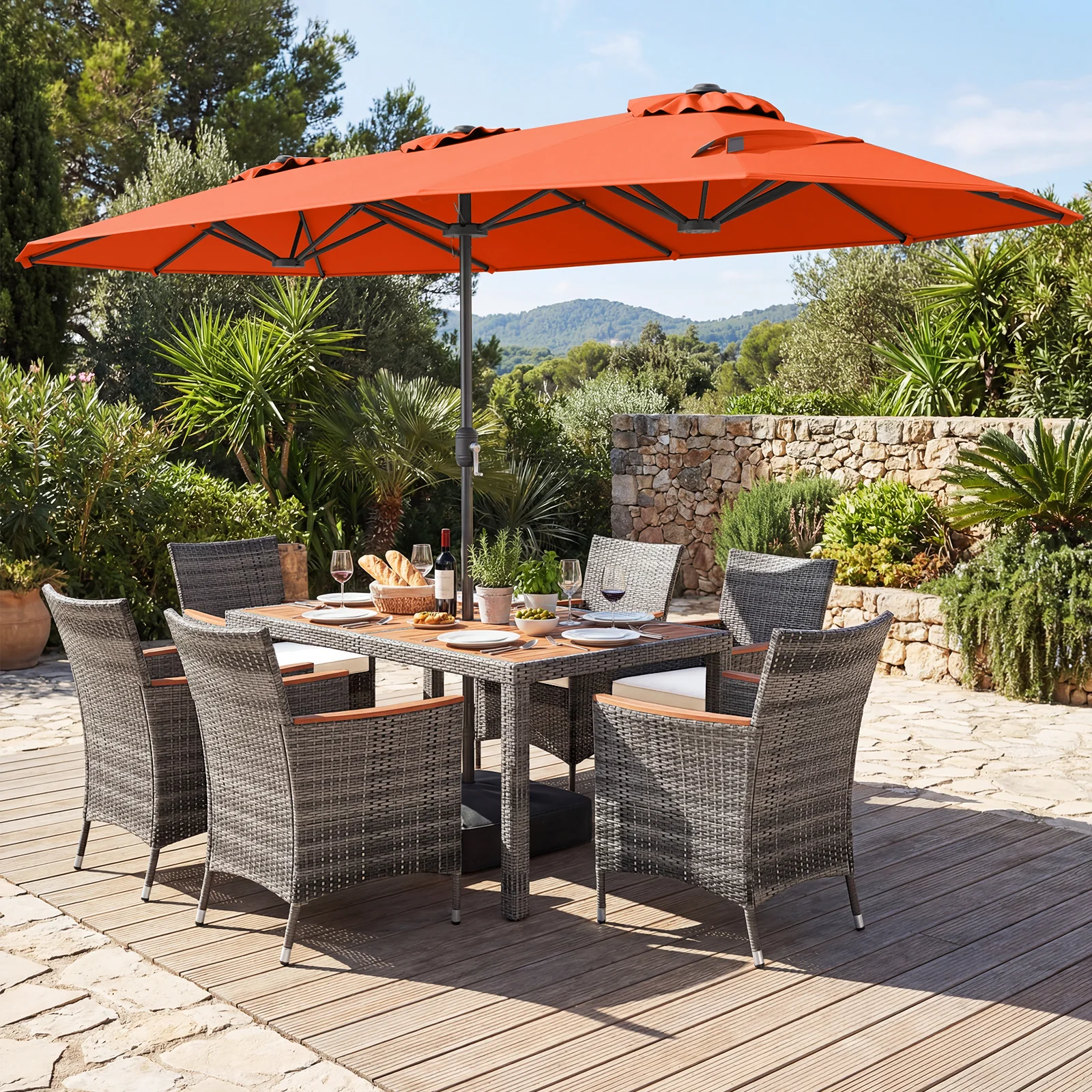 8-Piece Patio Dining Set, With Double-Sided Market Umbrella, Orange - Image 6