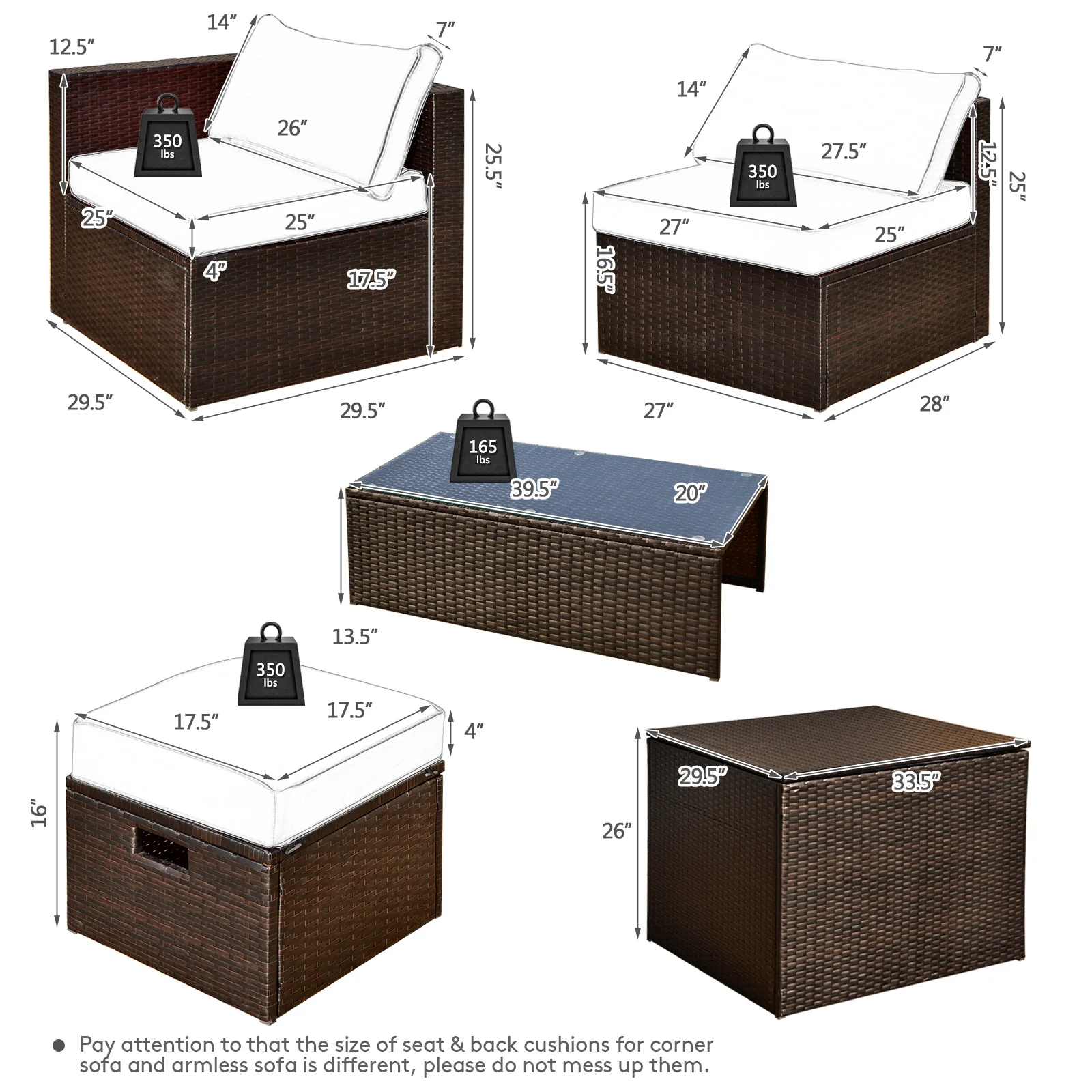 8 Piece Patio Rattan Furniture Set With Storage Box, Waterproof Cover, Black - Image 4