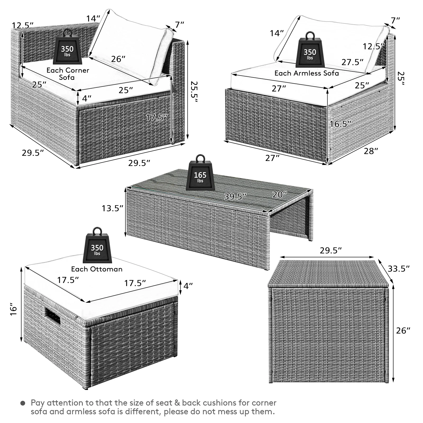 8-Piece Patio Rattan Furniture Set, With Storage Cover, Cushion, Turquoise - Image 5