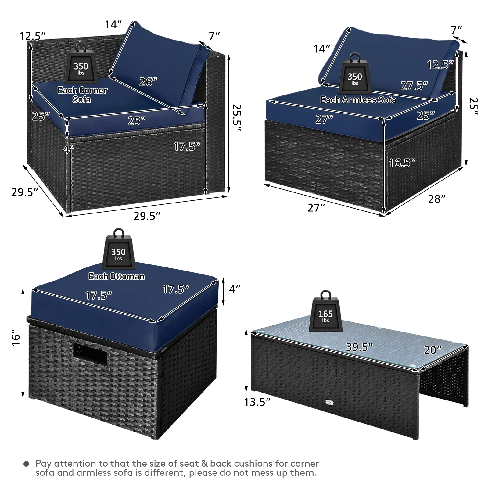 8 Piece Patio Rattan Storage Table Set, Navy - Image 5
