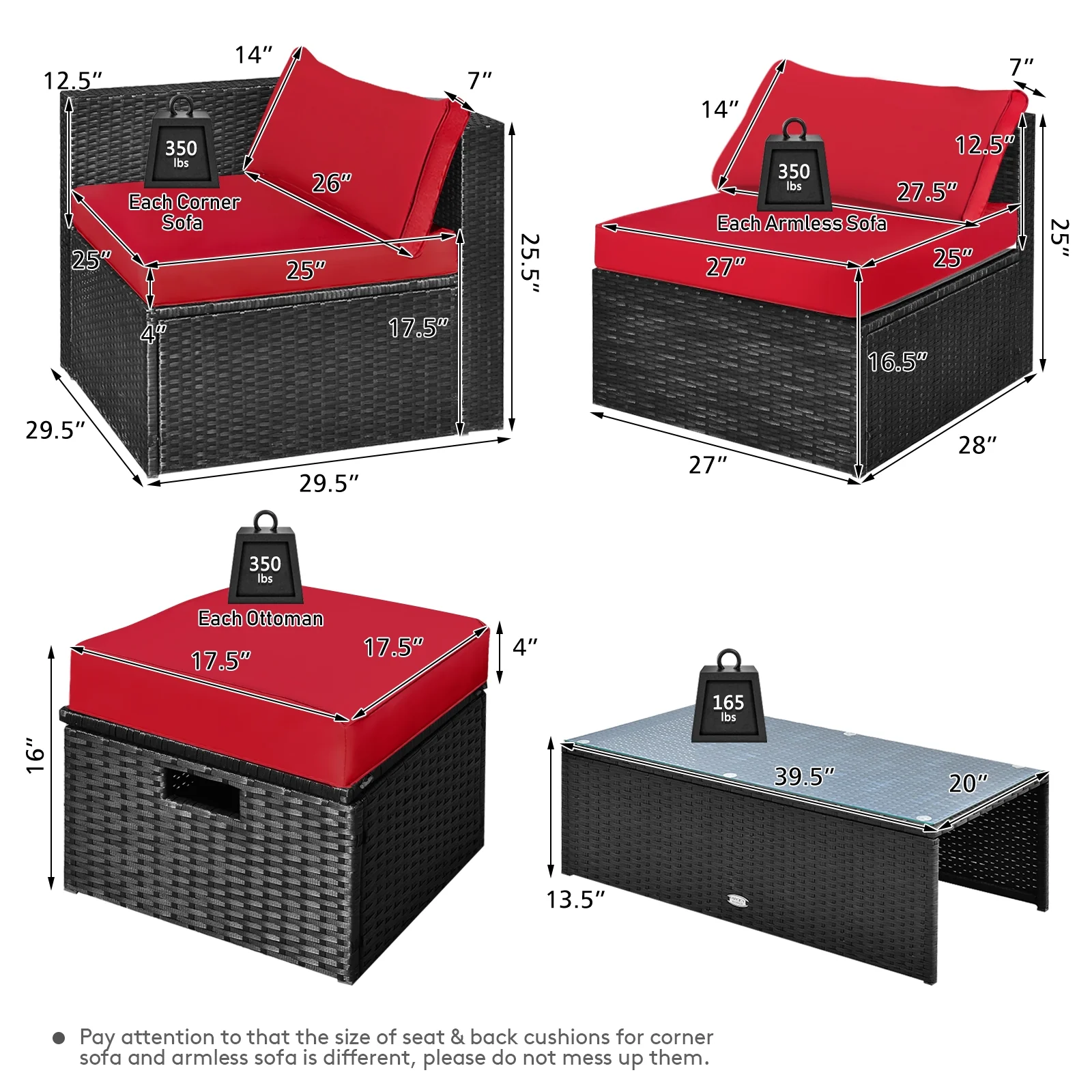 8-Piece Patio Rattan Storage Table Set, Red - Image 5