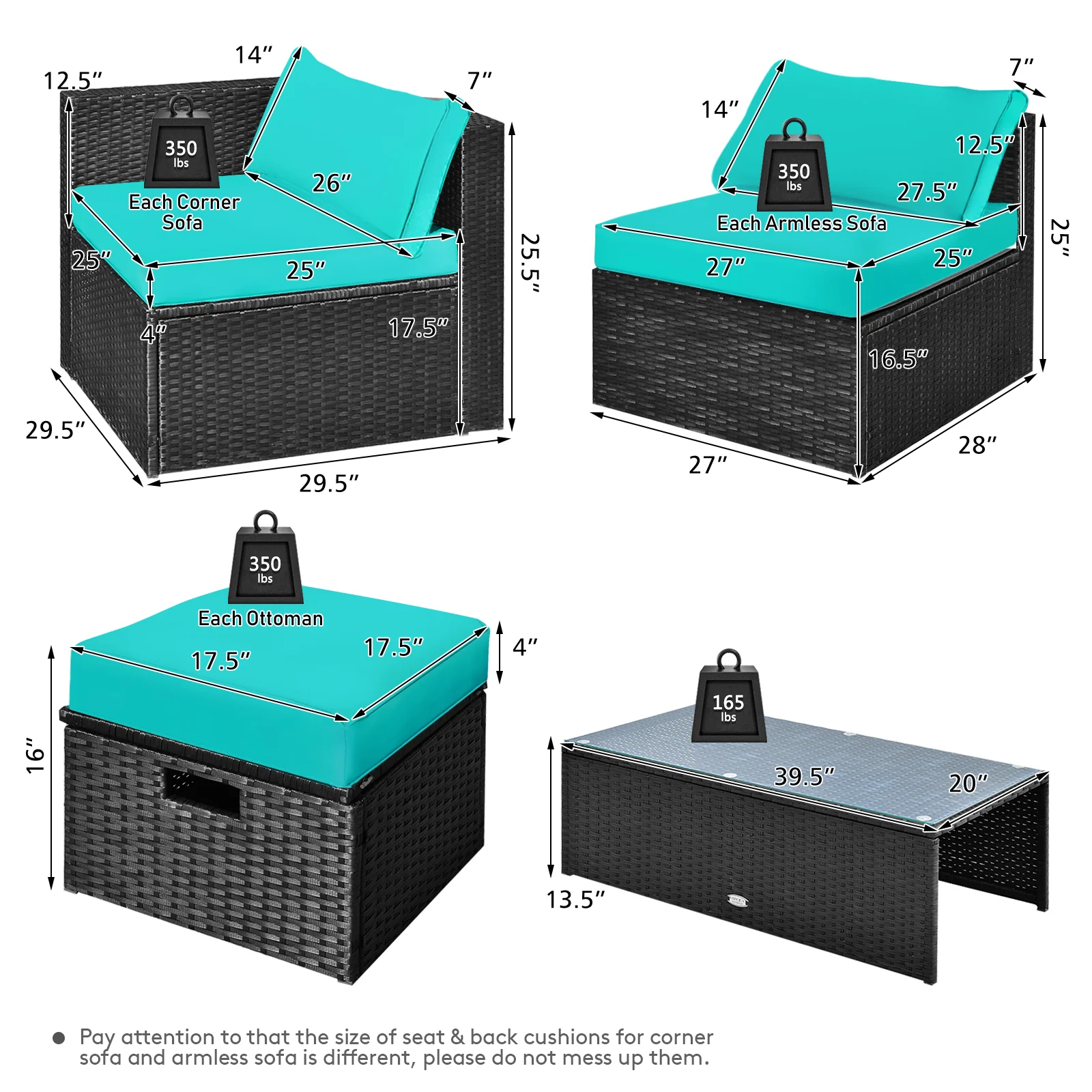 8 Piece Patio Rattan Storage Table Set, Turquoise - Image 5