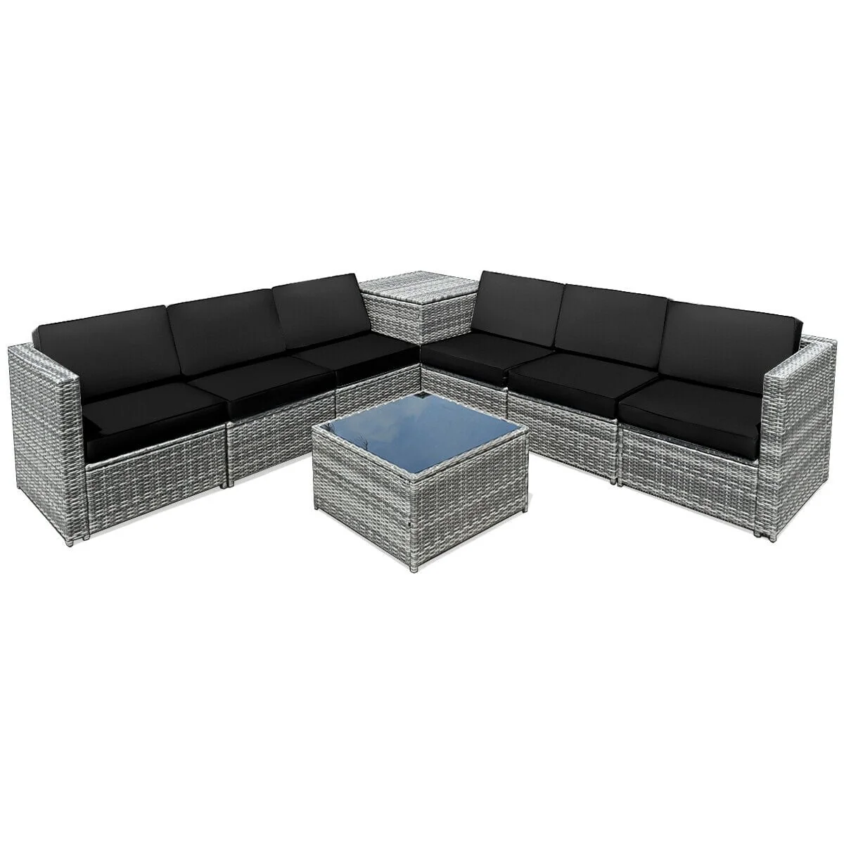 8 Piece Wicker Rattan Dining Set, With Storage Table, Black - Image 4