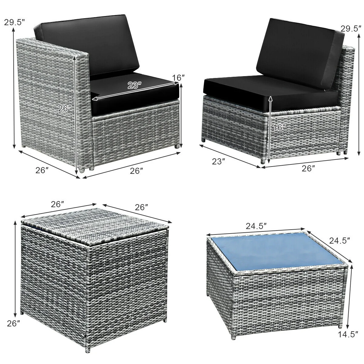 8 Piece Wicker Rattan Dining Set, With Storage Table, Black - Image 6