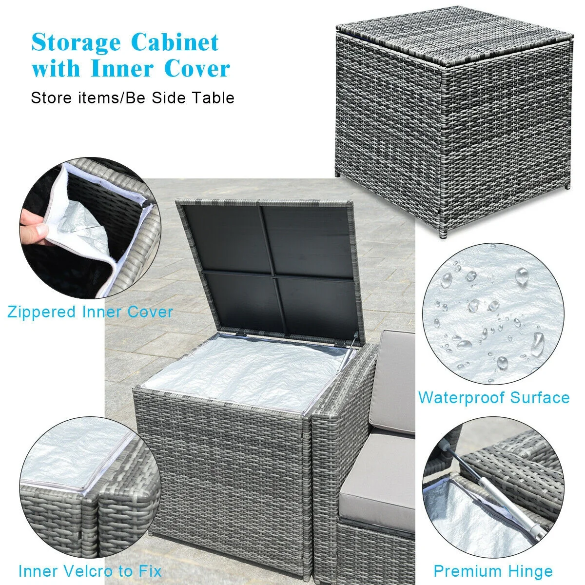 8 Piece Wicker Rattan Patio Dining Set, With Storage Table, Turquoise - Image 3