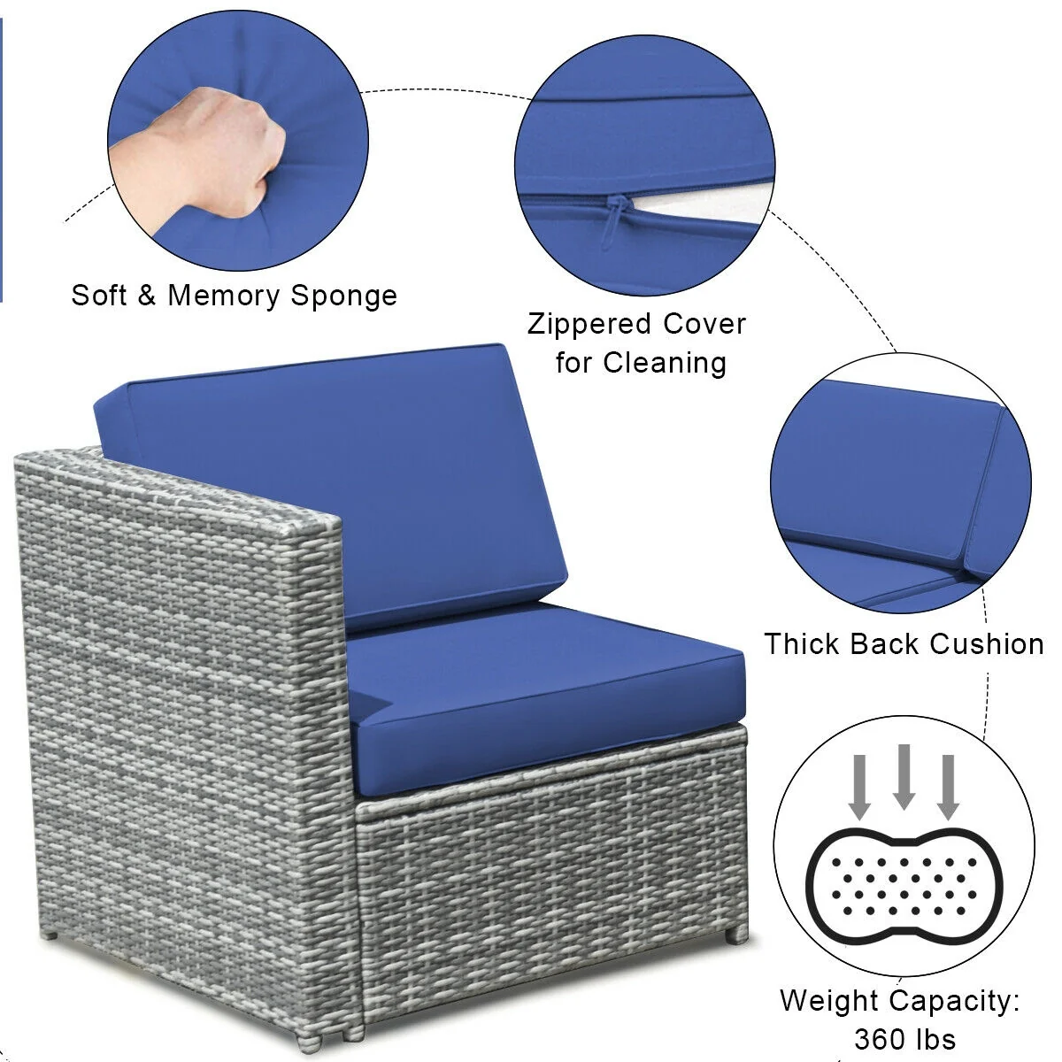 8 Piece Wicker Rattan Sofa Dining Set, With Storage Table, Navy - Image 7