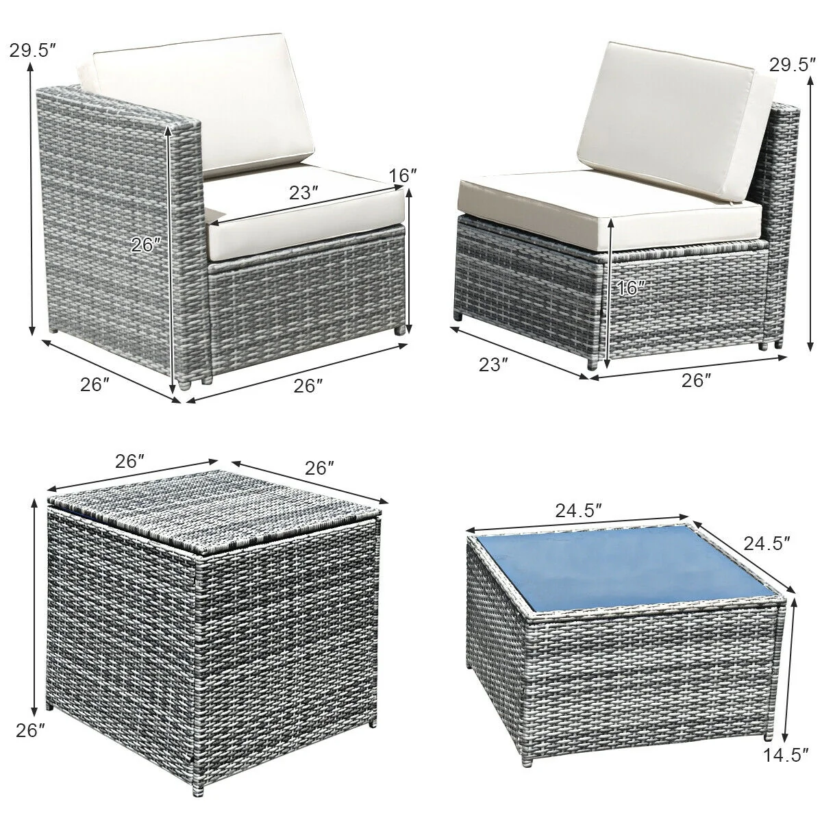 8 Piece Wicker Rattan Sofa Dining Set, With Storage Table, White - Image 5
