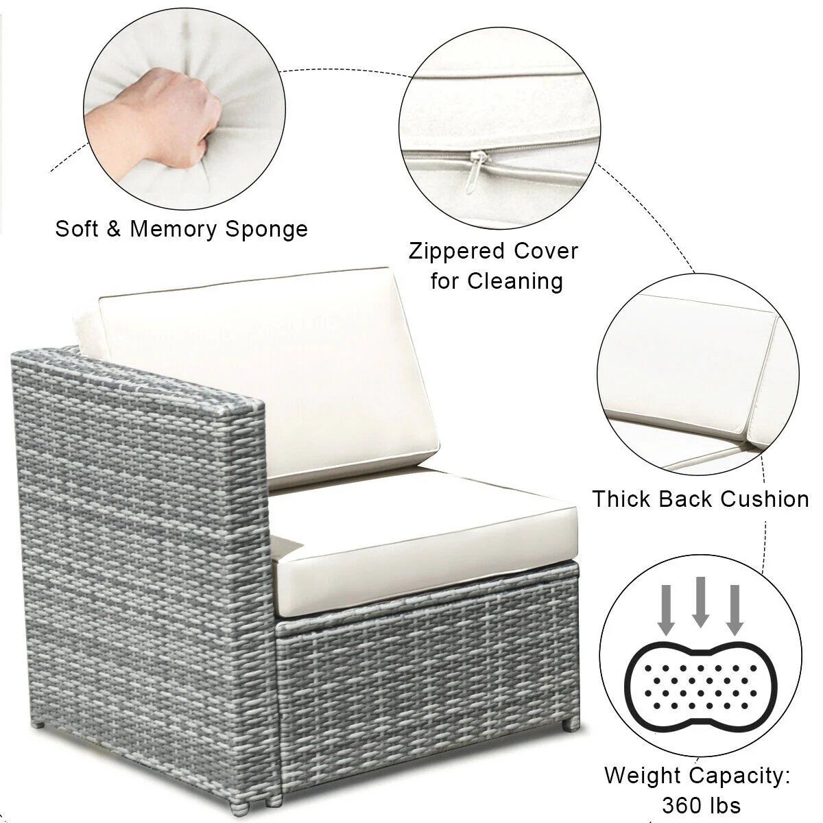 8 Piece Wicker Rattan Sofa Dining Set, With Storage Table, White - Image 6