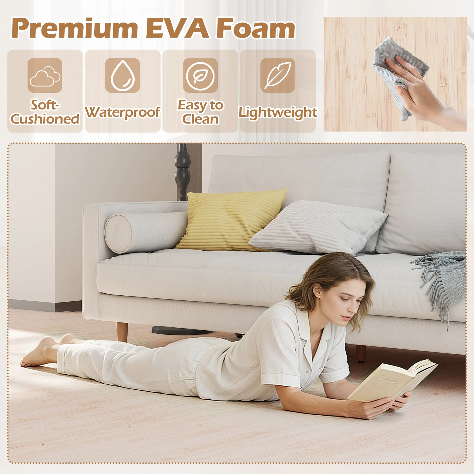 8 Pieces EVA Foam Floor Tiles with Wood Texture, Natural - Image 10