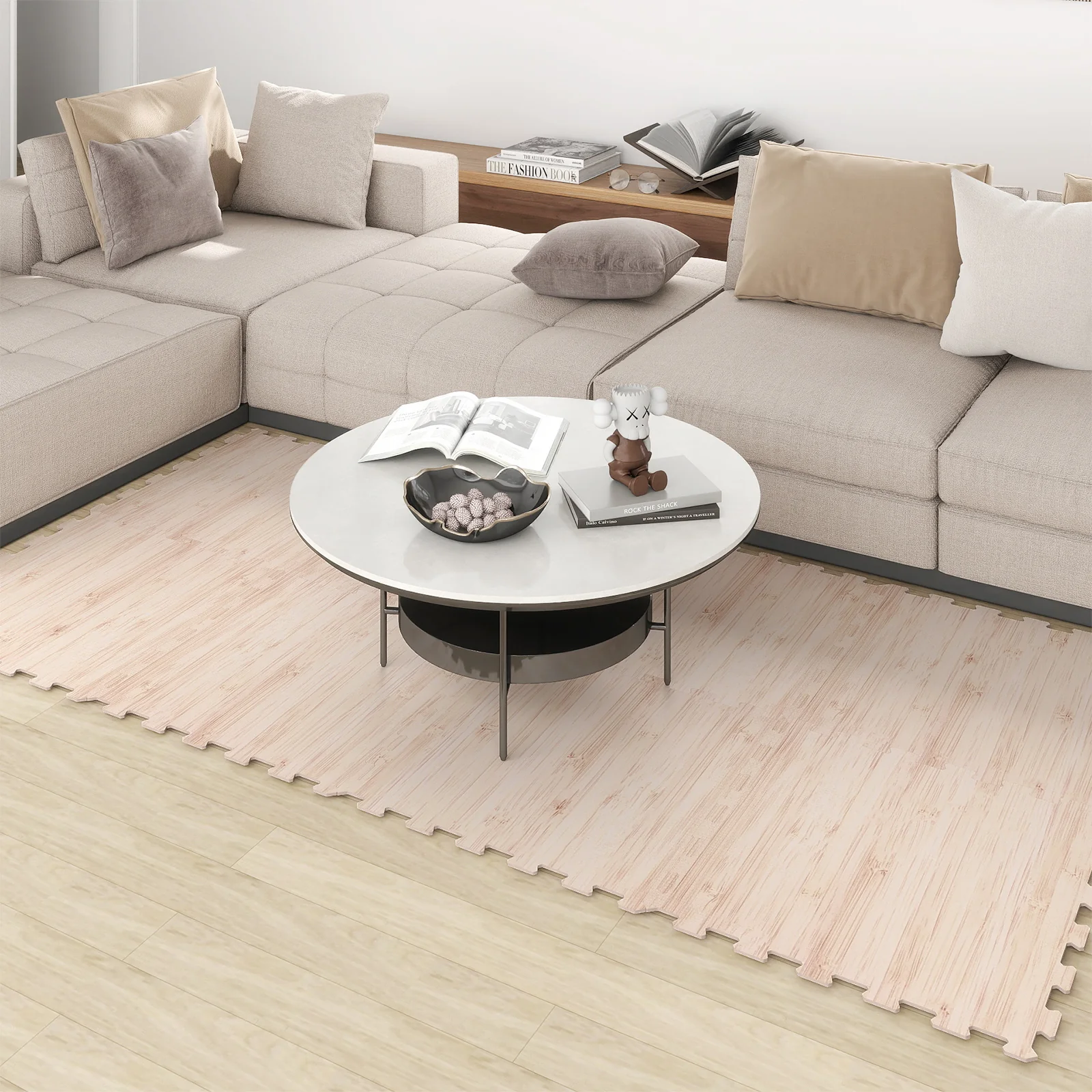 8 Pieces EVA Foam Floor Tiles with Wood Texture, Natural - Image 2