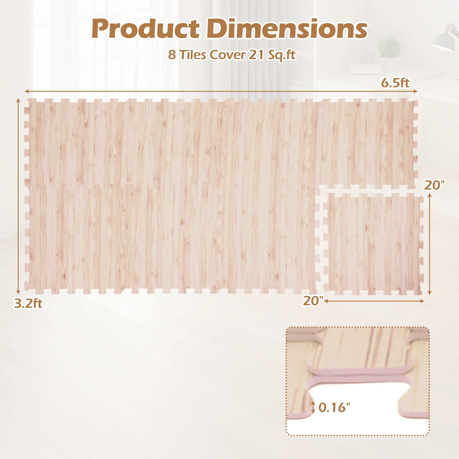 8 Pieces EVA Foam Floor Tiles with Wood Texture, Natural - Image 6