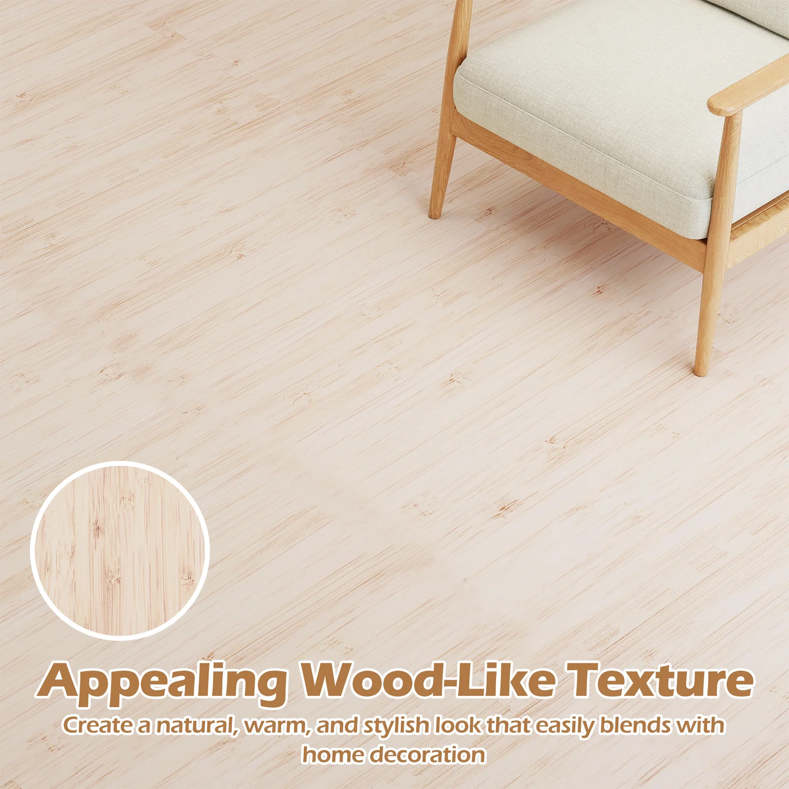 8 Pieces EVA Foam Floor Tiles with Wood Texture, Natural - Image 8